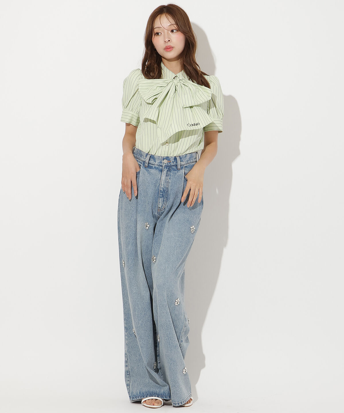 アンドクチュール「バタフライリボンストライプブラウス」|シャツ・ブラウス|