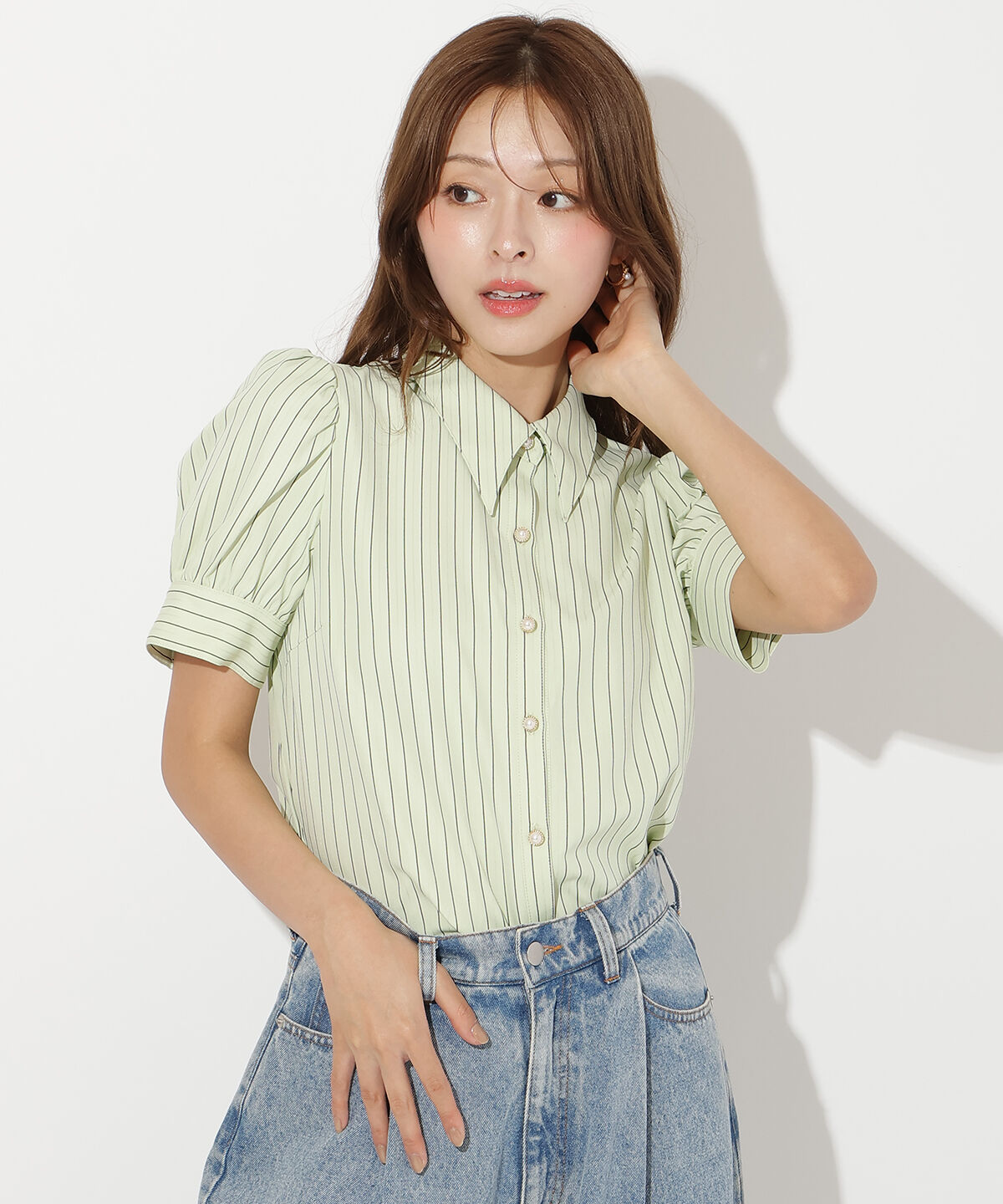 アンドクチュール「バタフライリボンストライプブラウス」|シャツ・ブラウス|