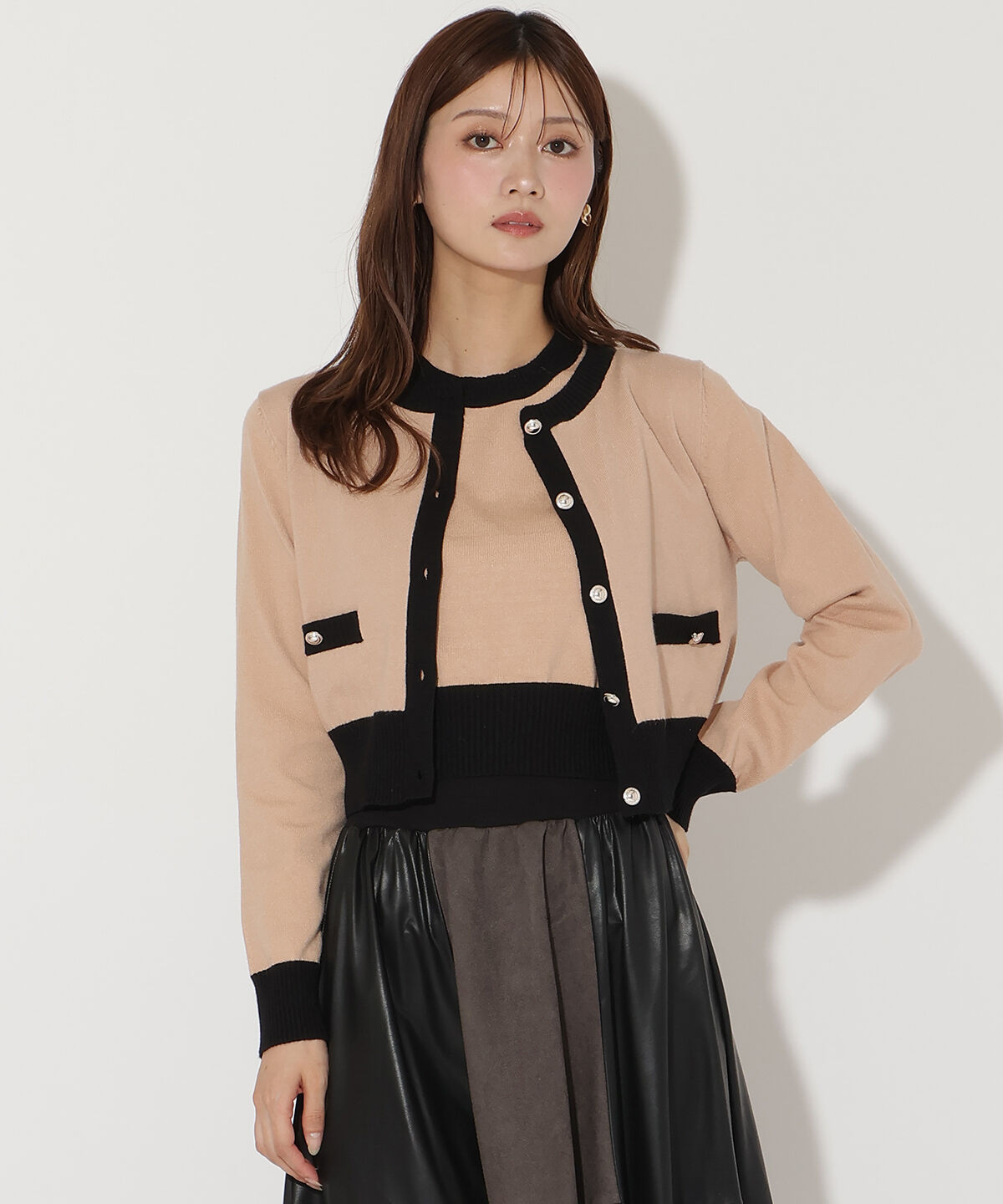 アンドクチュール「バイカラーアンサンブルニット」|カーディガン|