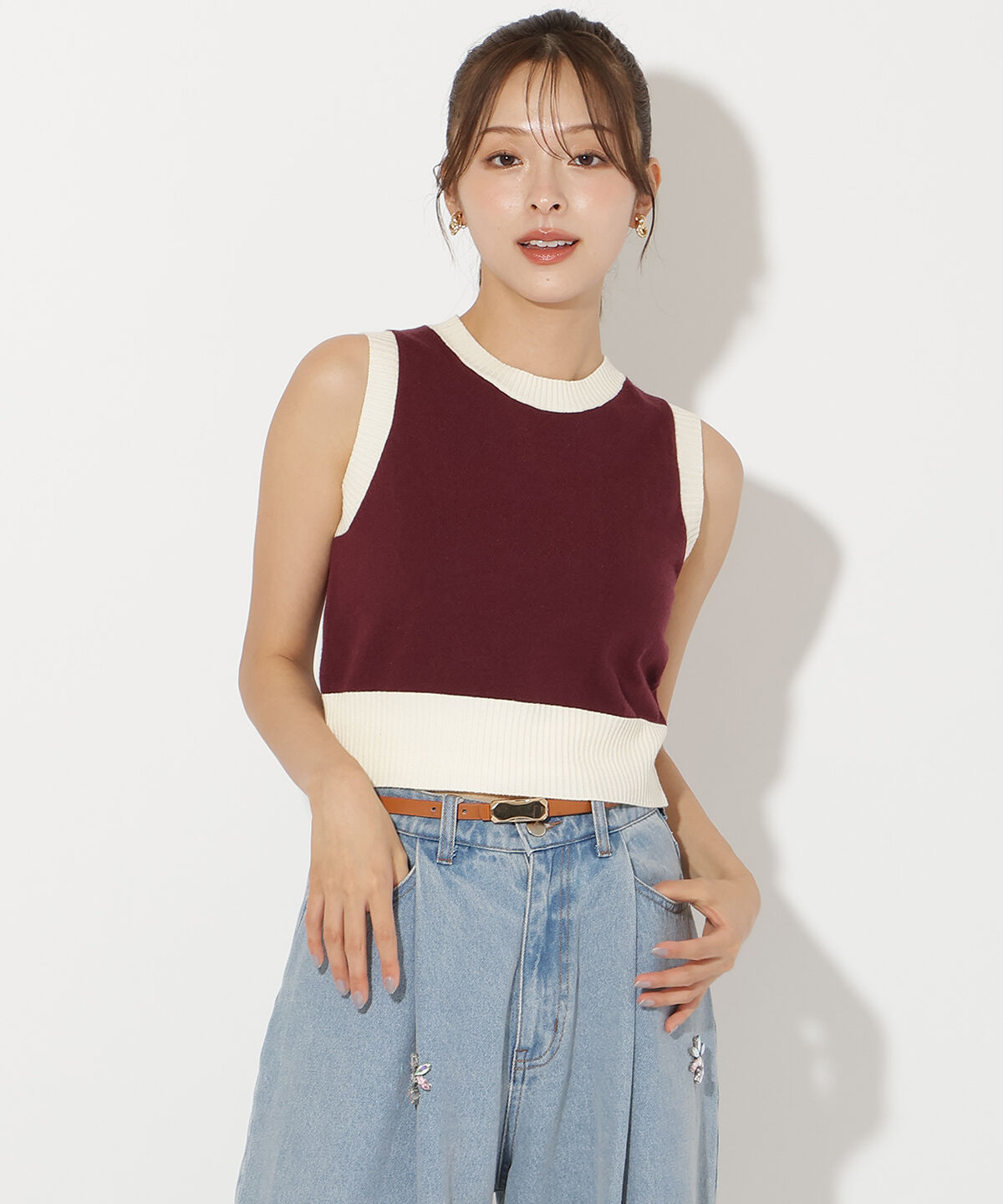 アンドクチュール「バイカラーアンサンブルニット」|カーディガン|