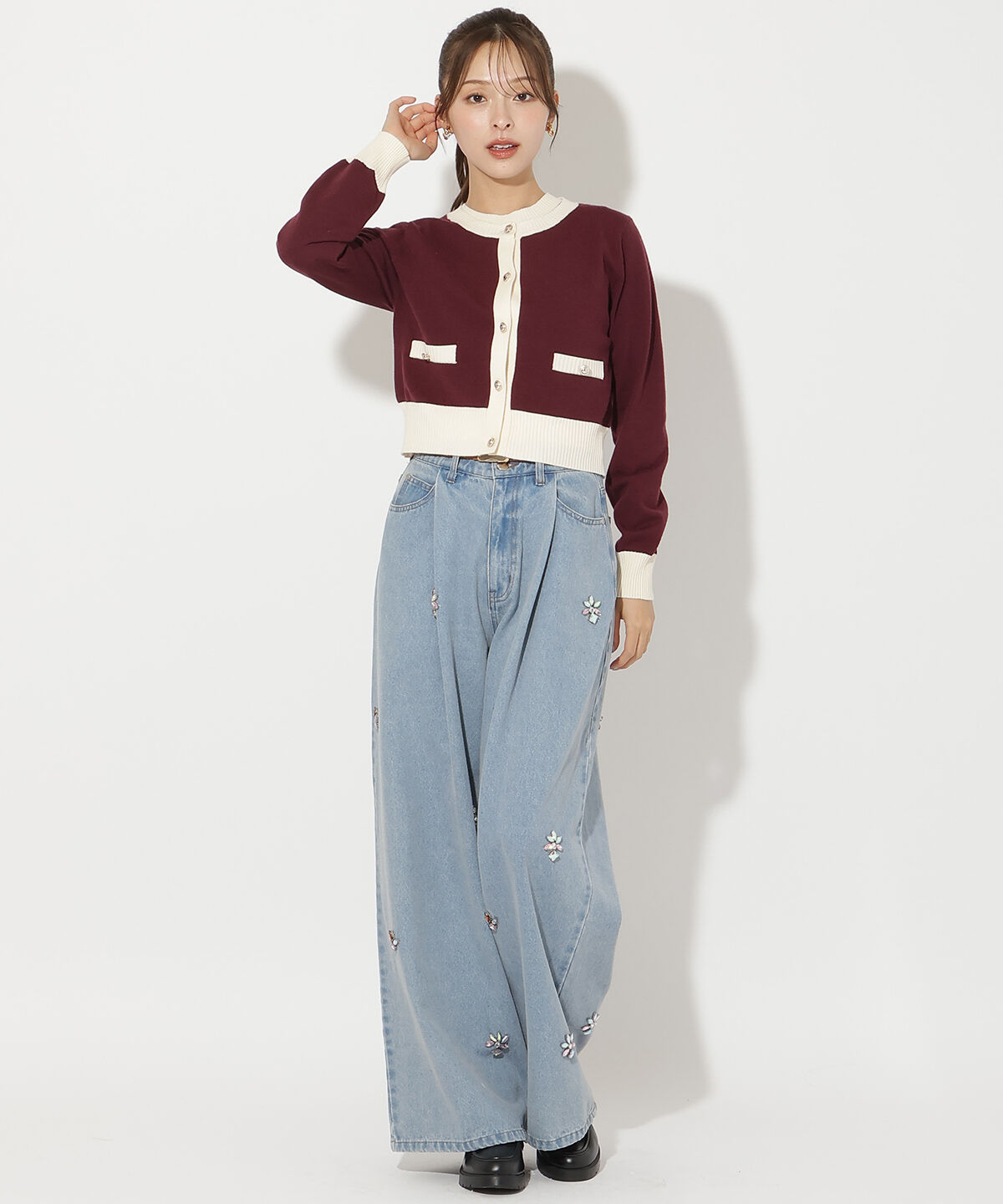 アンドクチュール「バイカラーアンサンブルニット」|カーディガン|