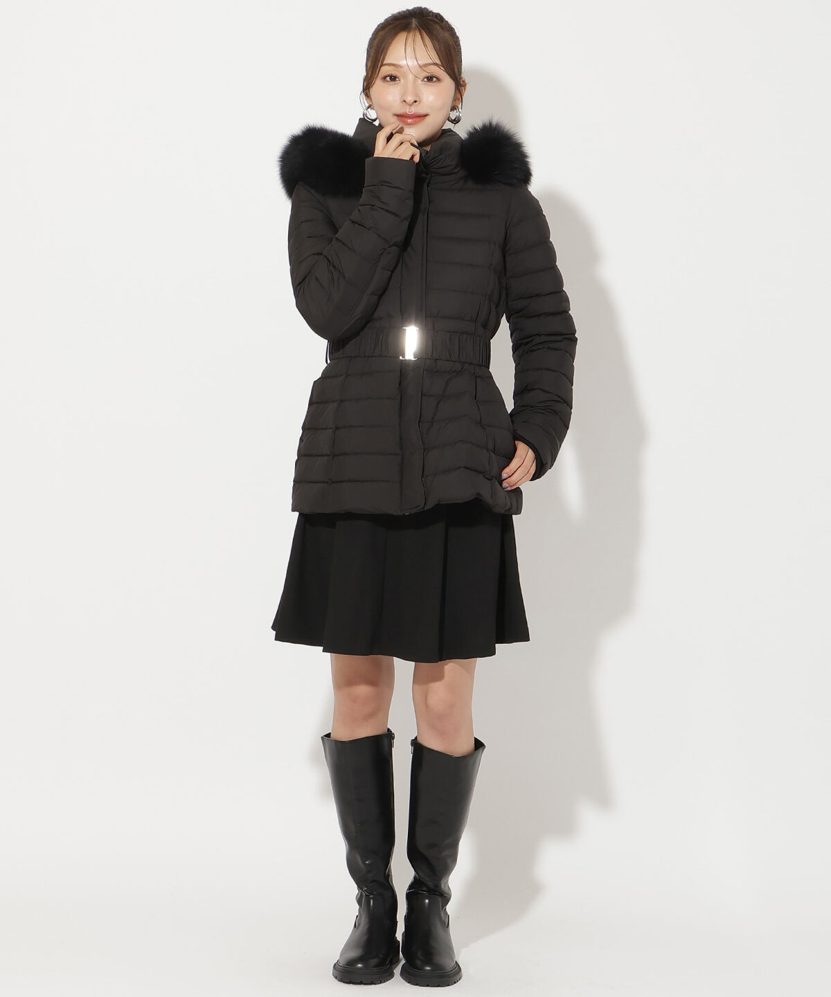 アンドクチュール「ベルト付きFOXファーミドル丈ダウン」|ダウン|