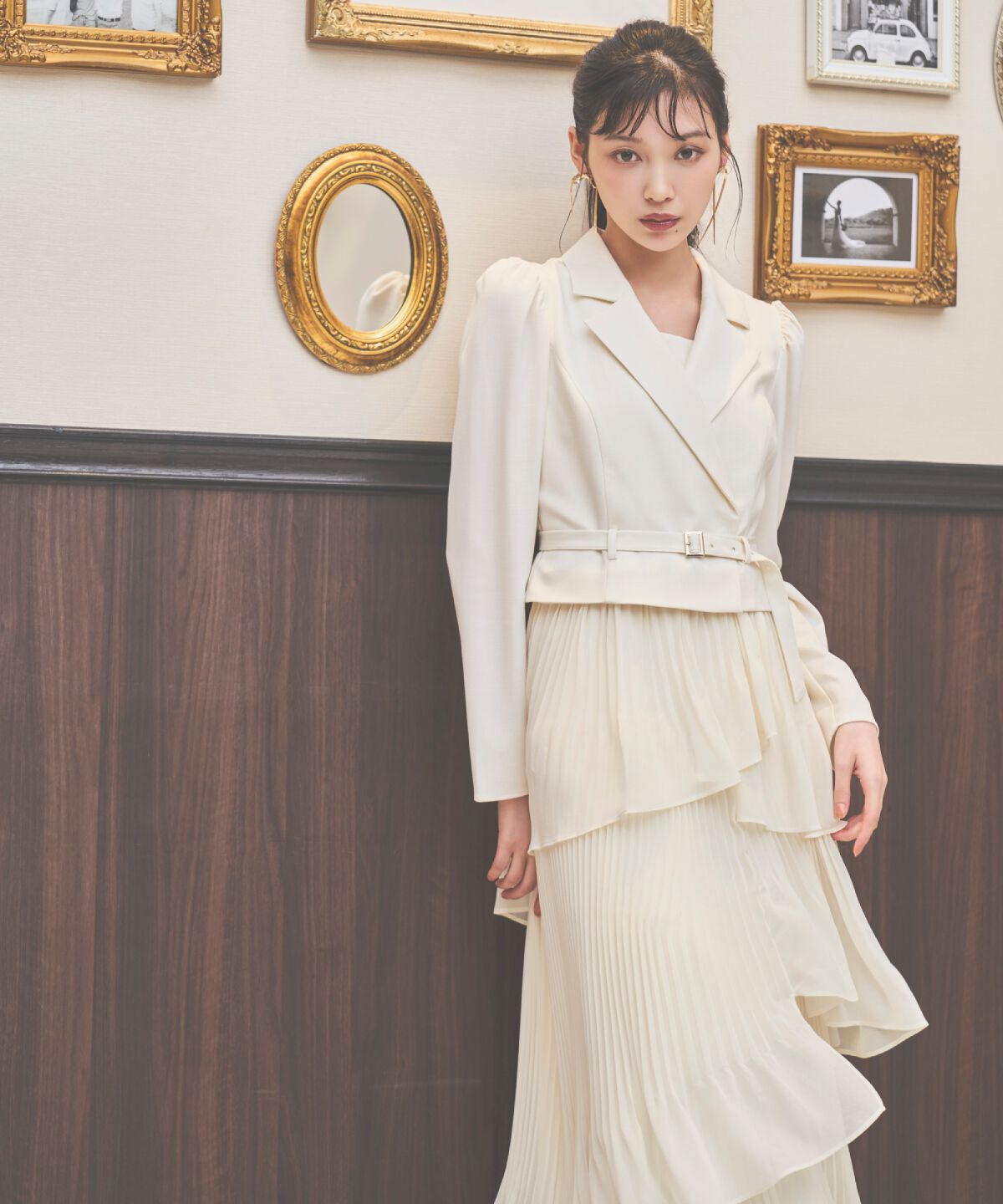 アンドクチュール「ジャケットレイヤードプリーツワンピース」|ワンピース|