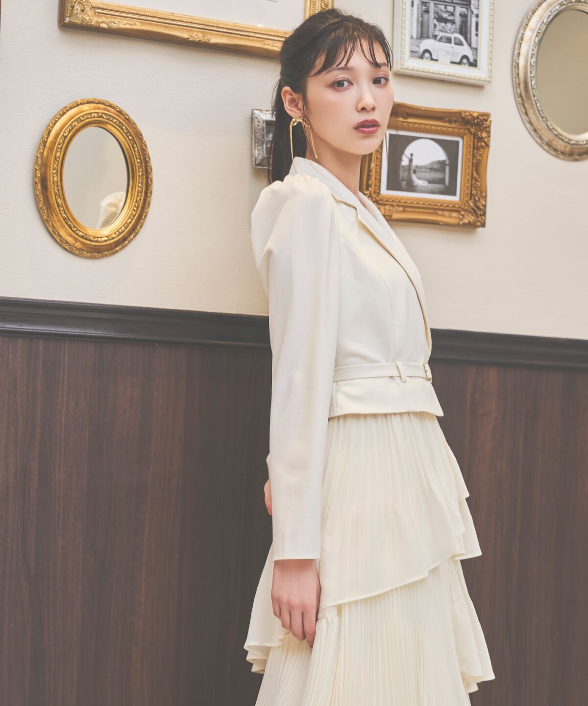 アンドクチュール「ジャケットレイヤードプリーツワンピース」|ワンピース|