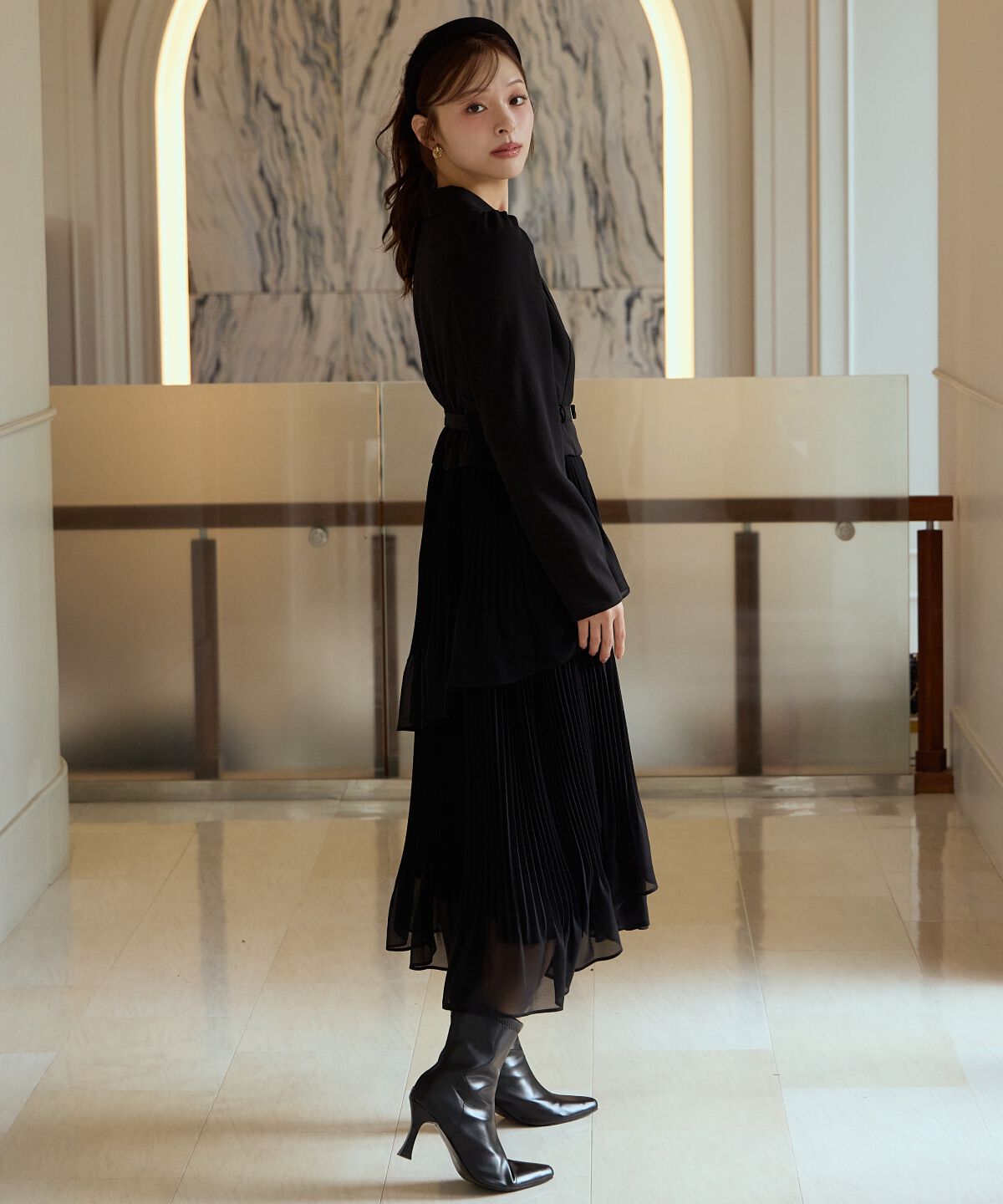 アンドクチュール「ジャケットレイヤードプリーツワンピース」|ワンピース|