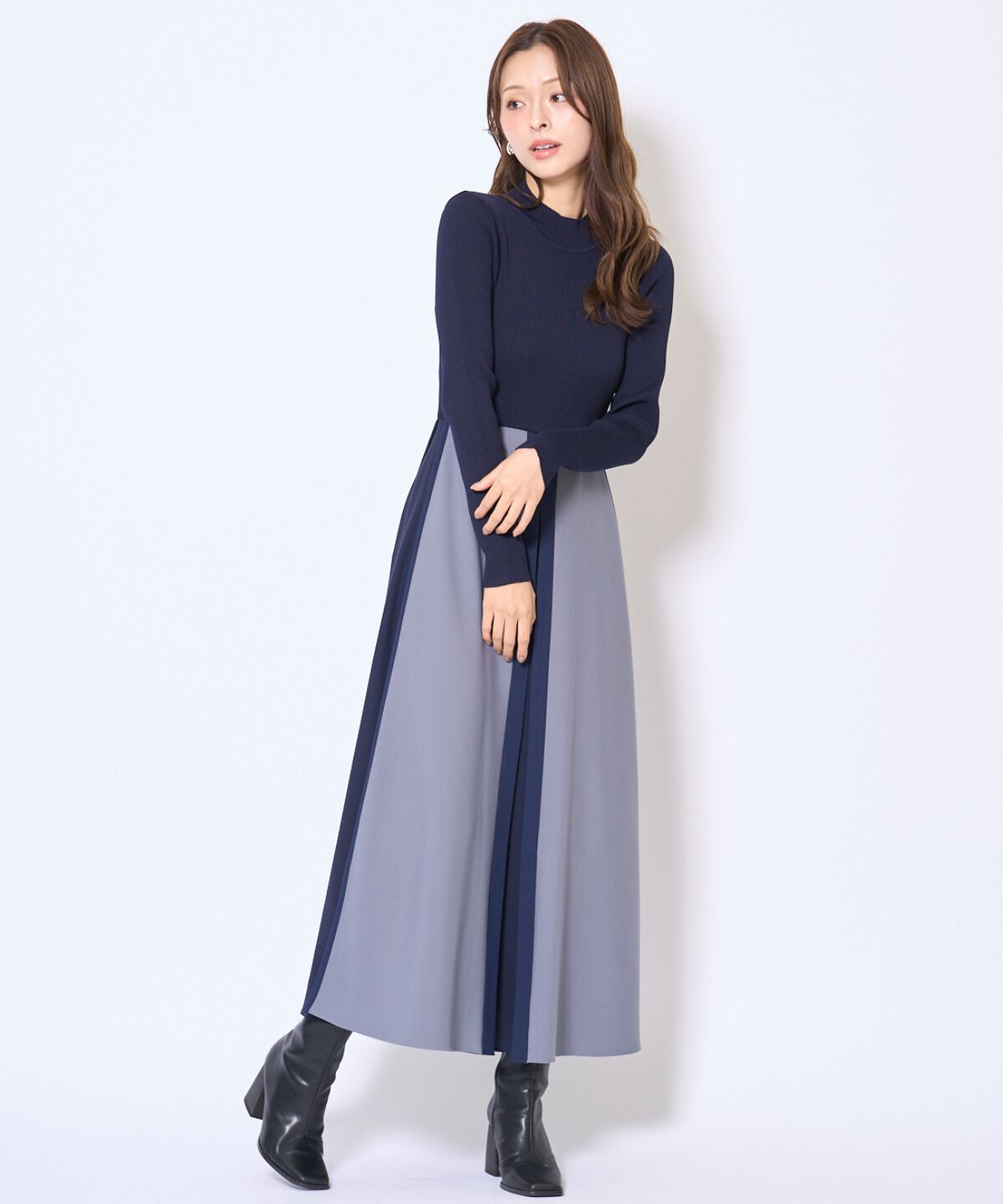 アンドクチュール「配色ドッキングワンピース」|ワンピース|