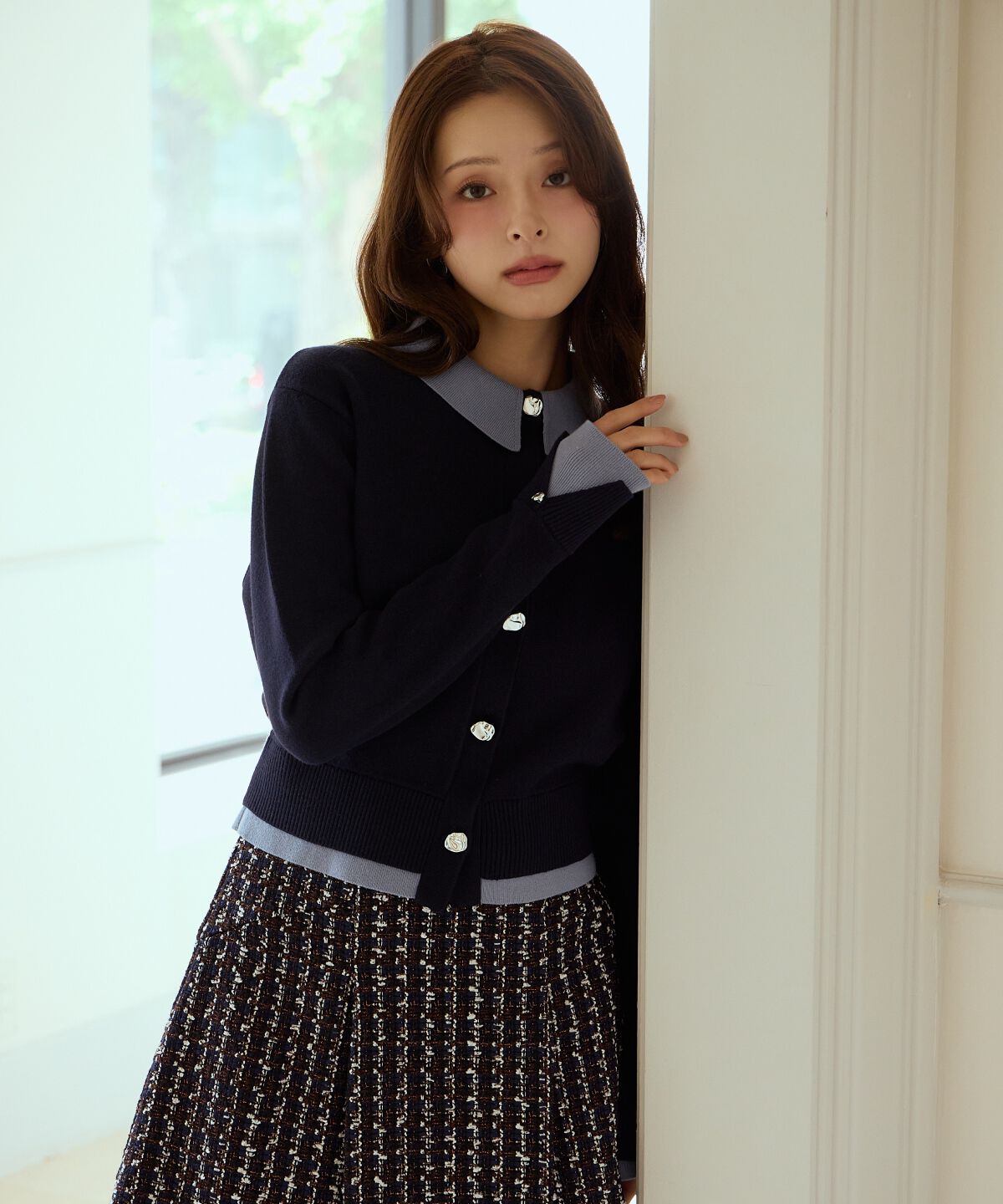 アンドクチュール「レイヤードライクニットカーデ」|カーディガン|ネイビー