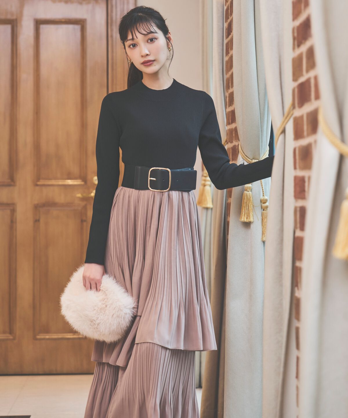 アンドクチュール「消しプリーツドッキングワンピース」|ワンピース|