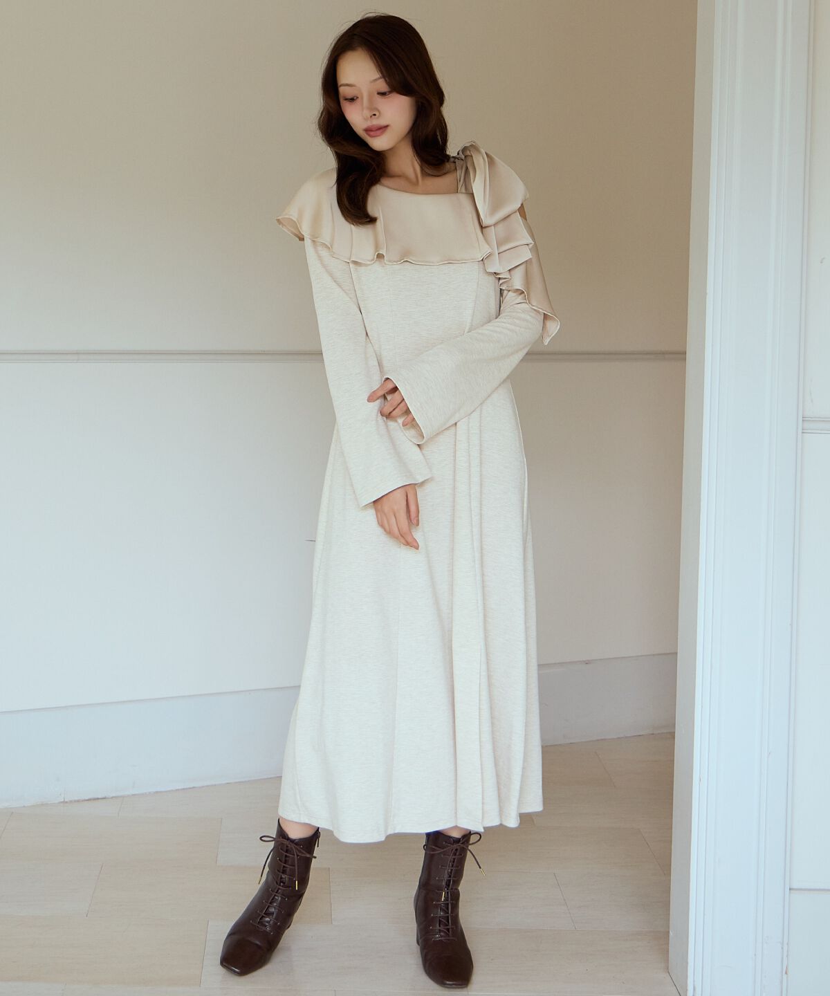 アンドクチュール「ショルダーリボンカットソーワンピース」|ワンピース|