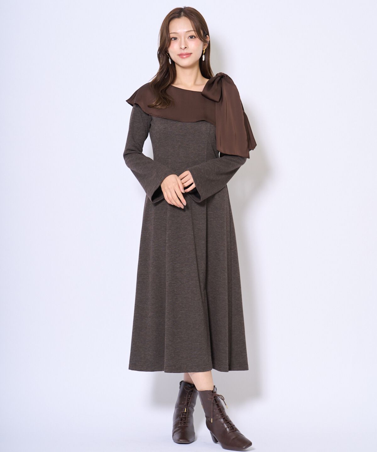 アンドクチュール「ショルダーリボンカットソーワンピース」|ワンピース|