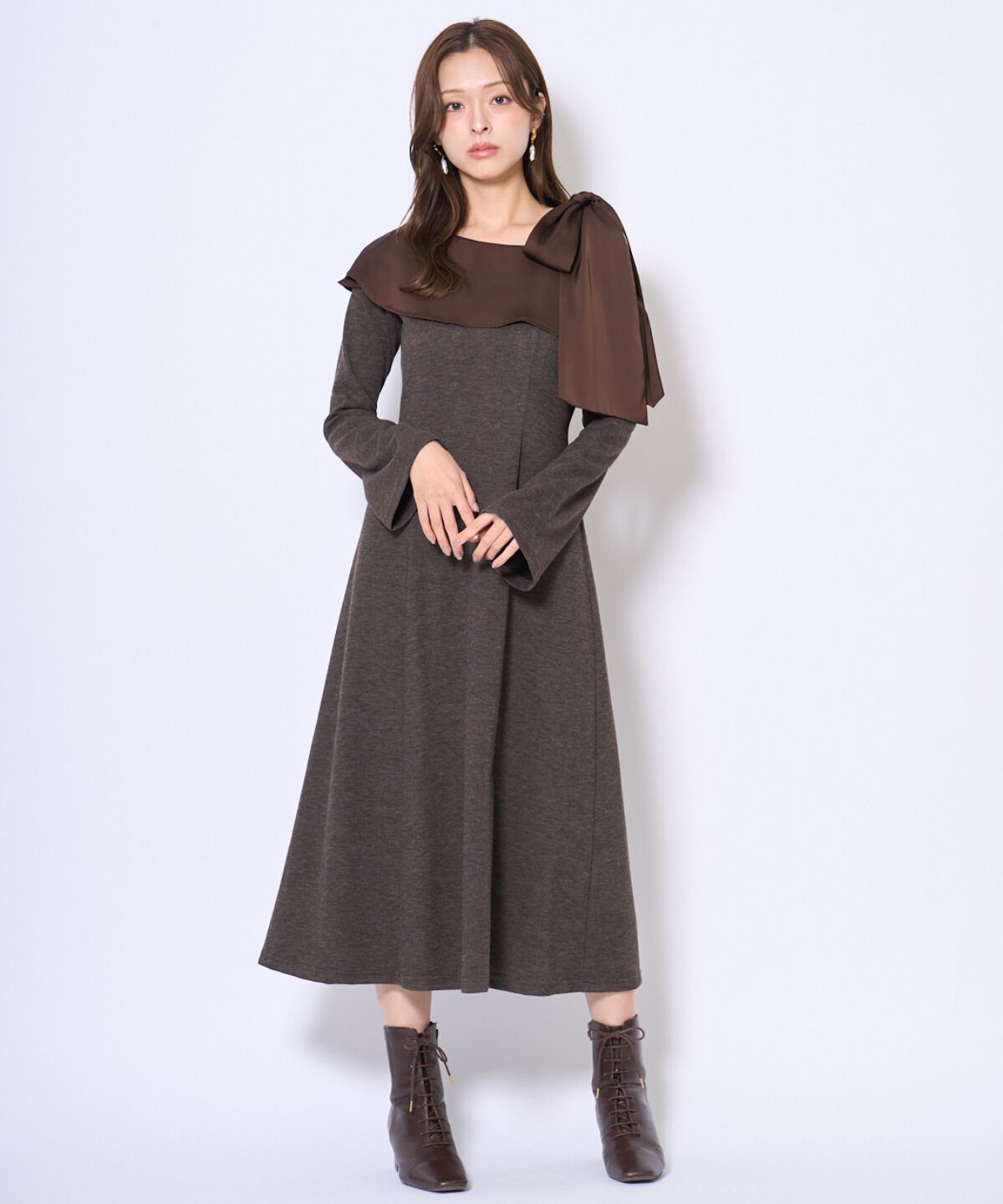 アンドクチュール「ショルダーリボンカットソーワンピース」|ワンピース|