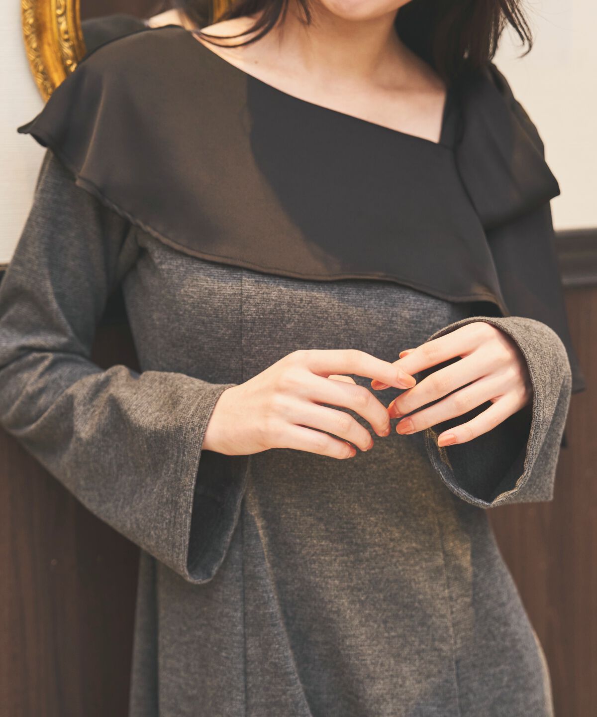 アンドクチュール「ショルダーリボンカットソーワンピース」|ワンピース|