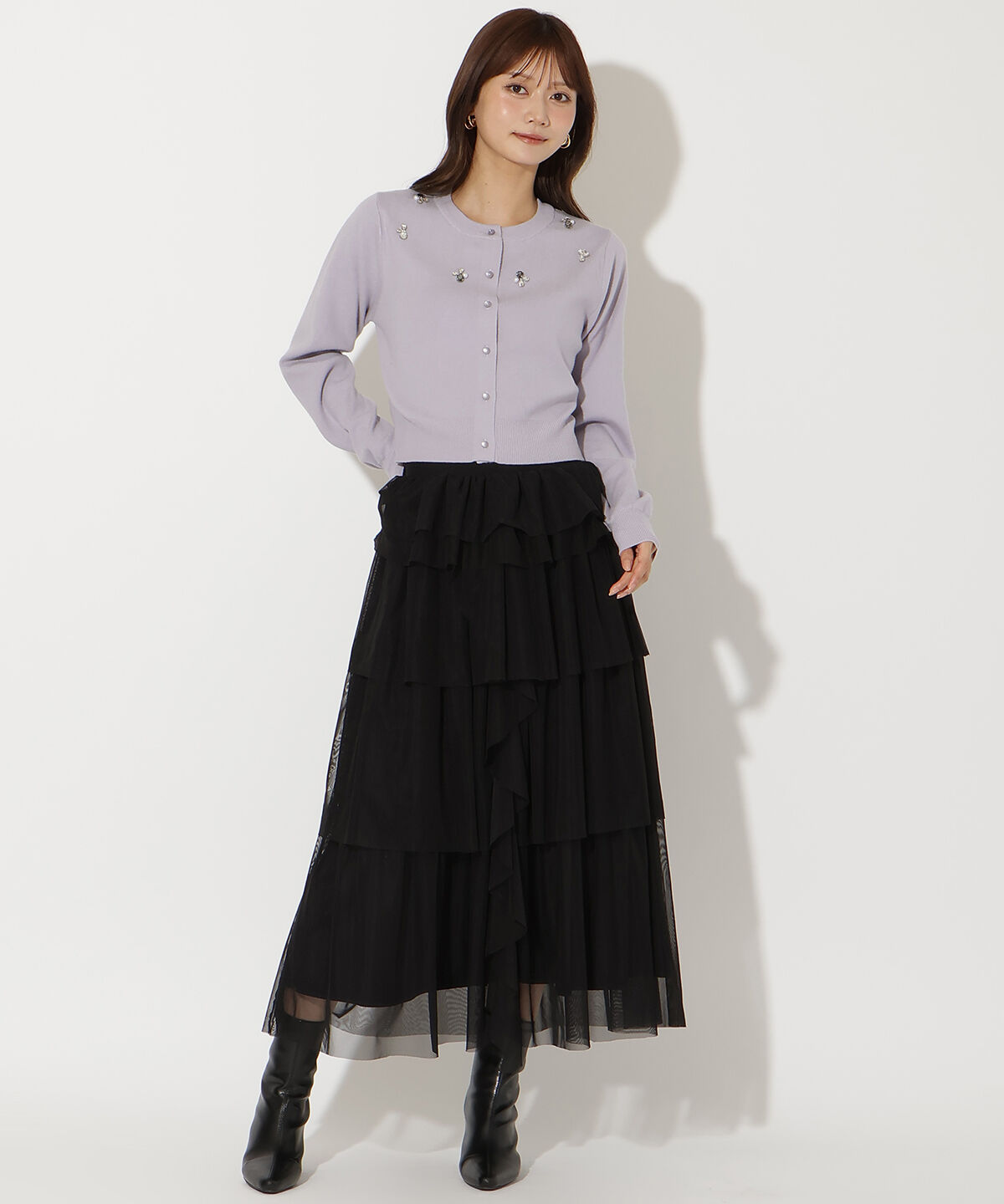 アンドクチュール「ビジュー&times;パールニットカーディガン」|カーディガン|