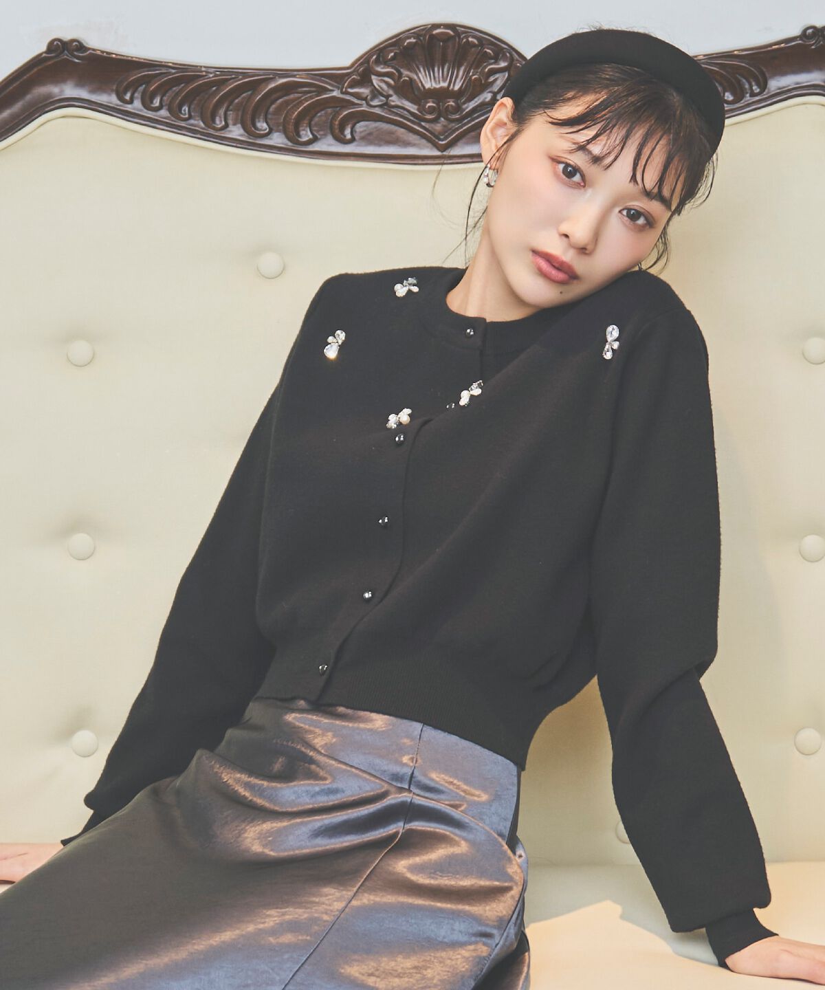 アンドクチュール「ビジュー&times;パールニットカーディガン」|カーディガン|