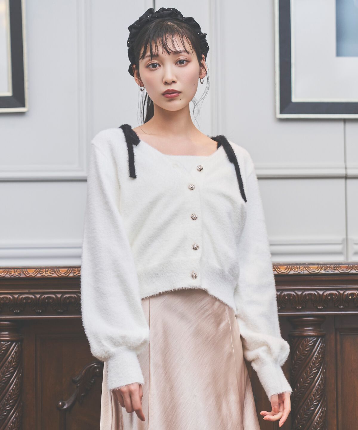 アンドクチュール「ラメフェザーショルダーリボンアンサンブル」|カーディガン|