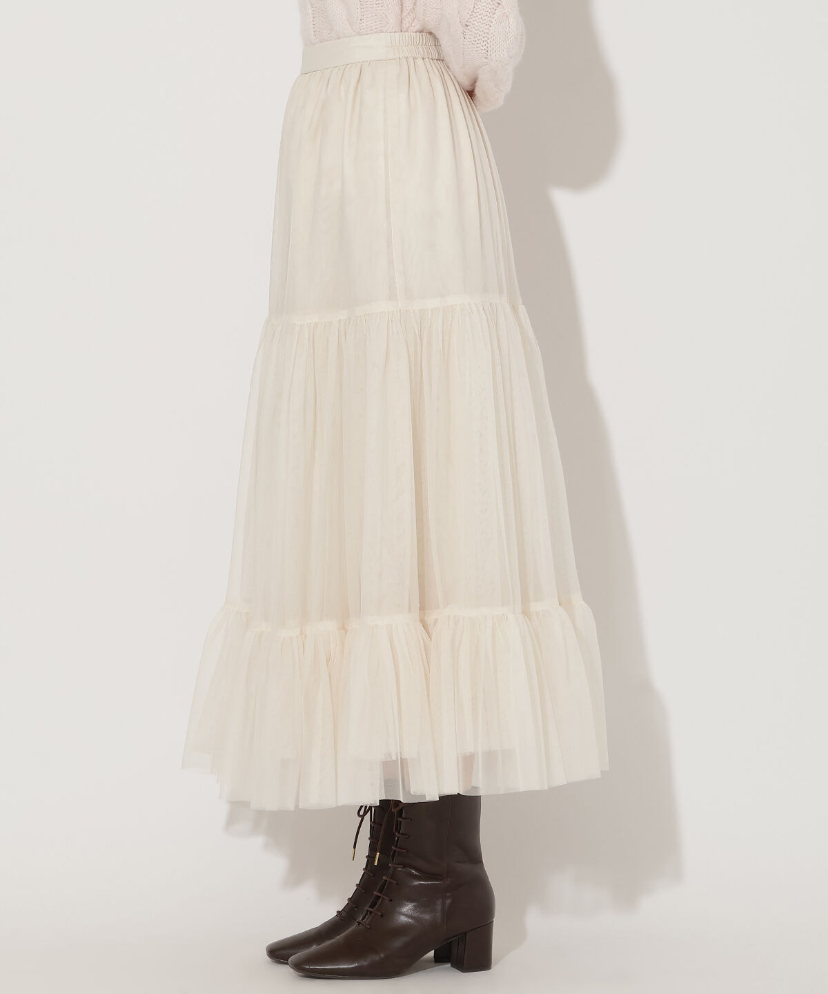 アンドクチュール「チュールティアードギャザースカート」|フレア|