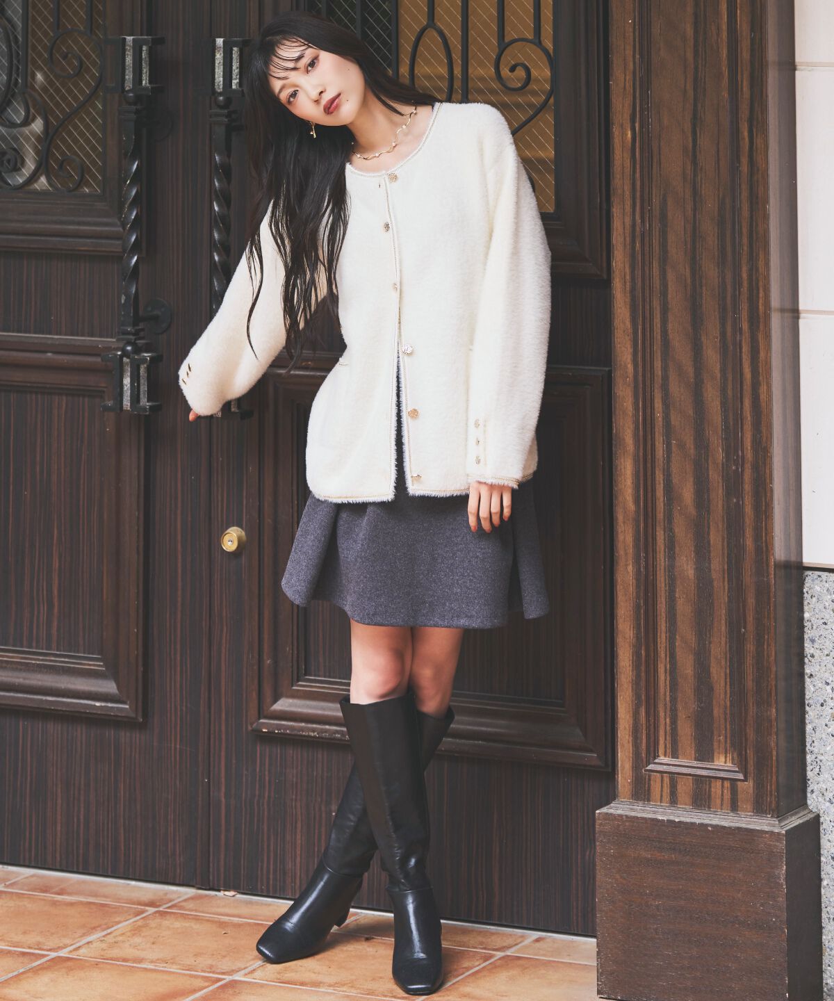 アンドクチュール「ベルト付きボックスミニスカート」|台形|