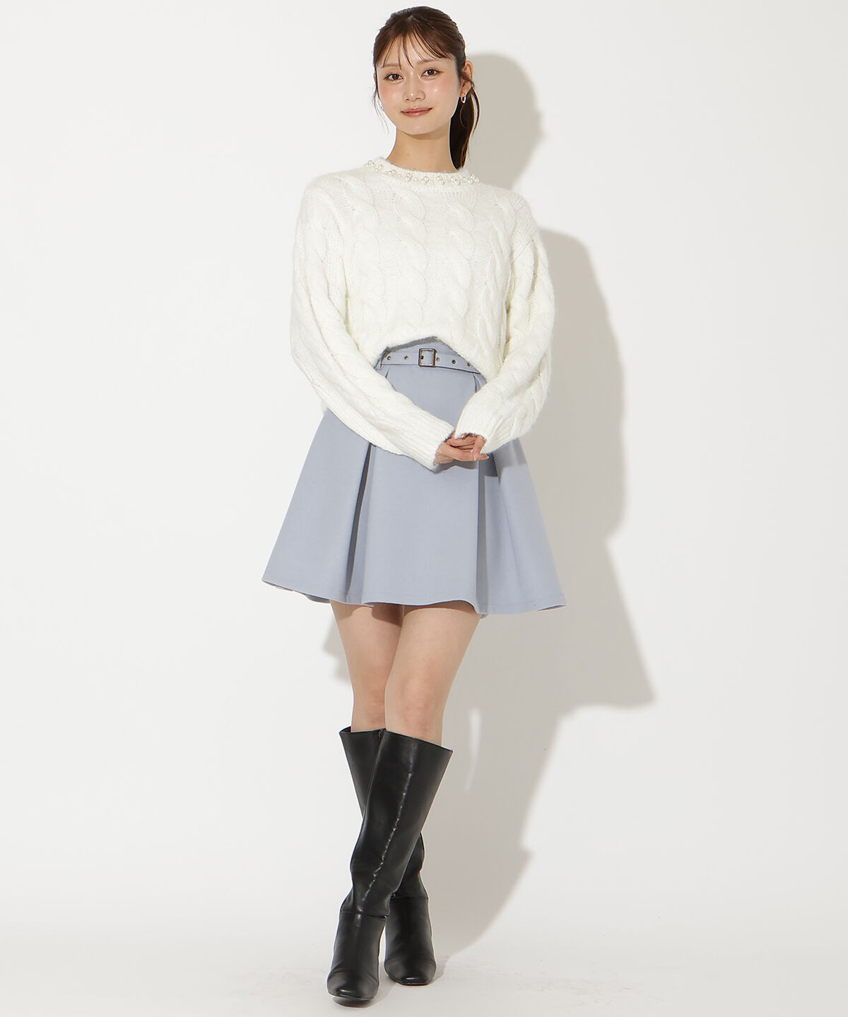 アンドクチュール「ベルト付きボックスミニスカート」|台形|