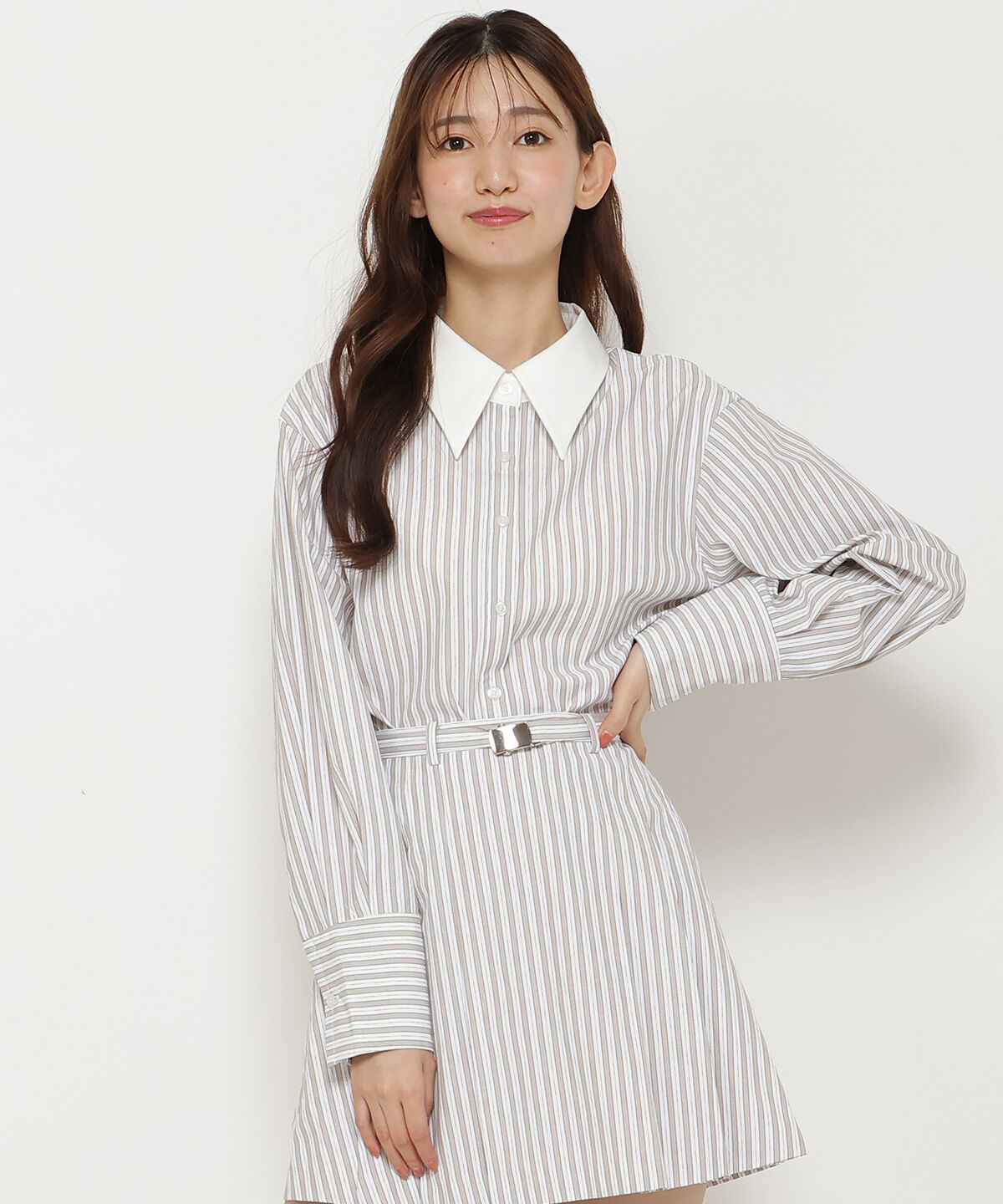 REDYAZEL「クレリックストライプシャツ」|シャツ・ブラウス|ベージュ