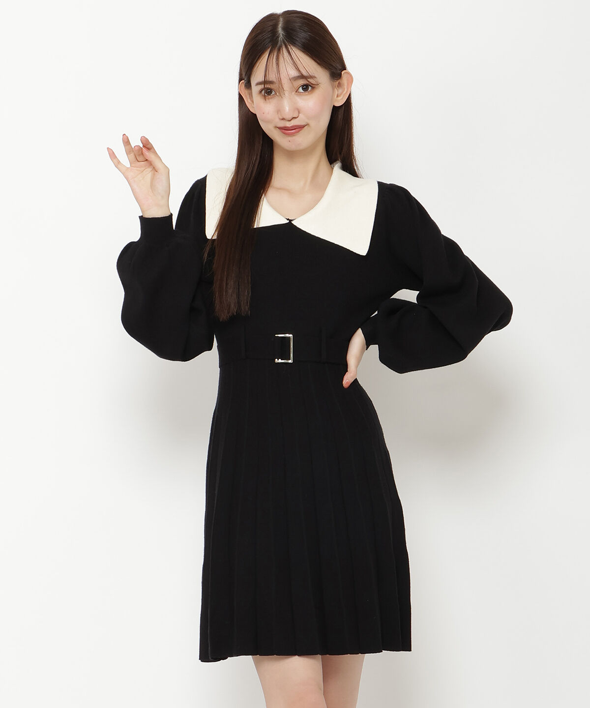 REDYAZEL「ホワイトカラーニットワンピース」|ワンピース|ブラック