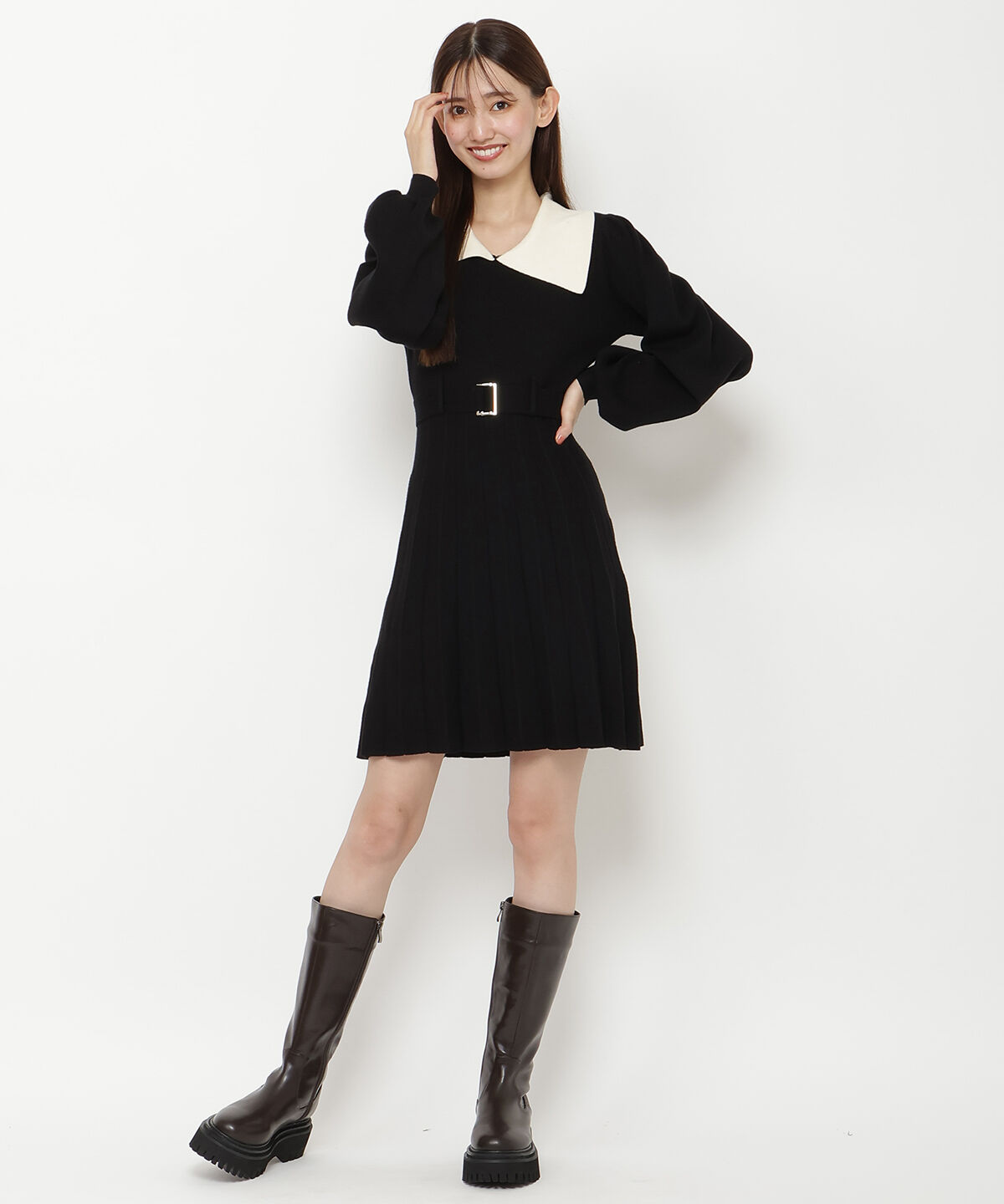 REDYAZEL「ホワイトカラーニットワンピース」|ワンピース|