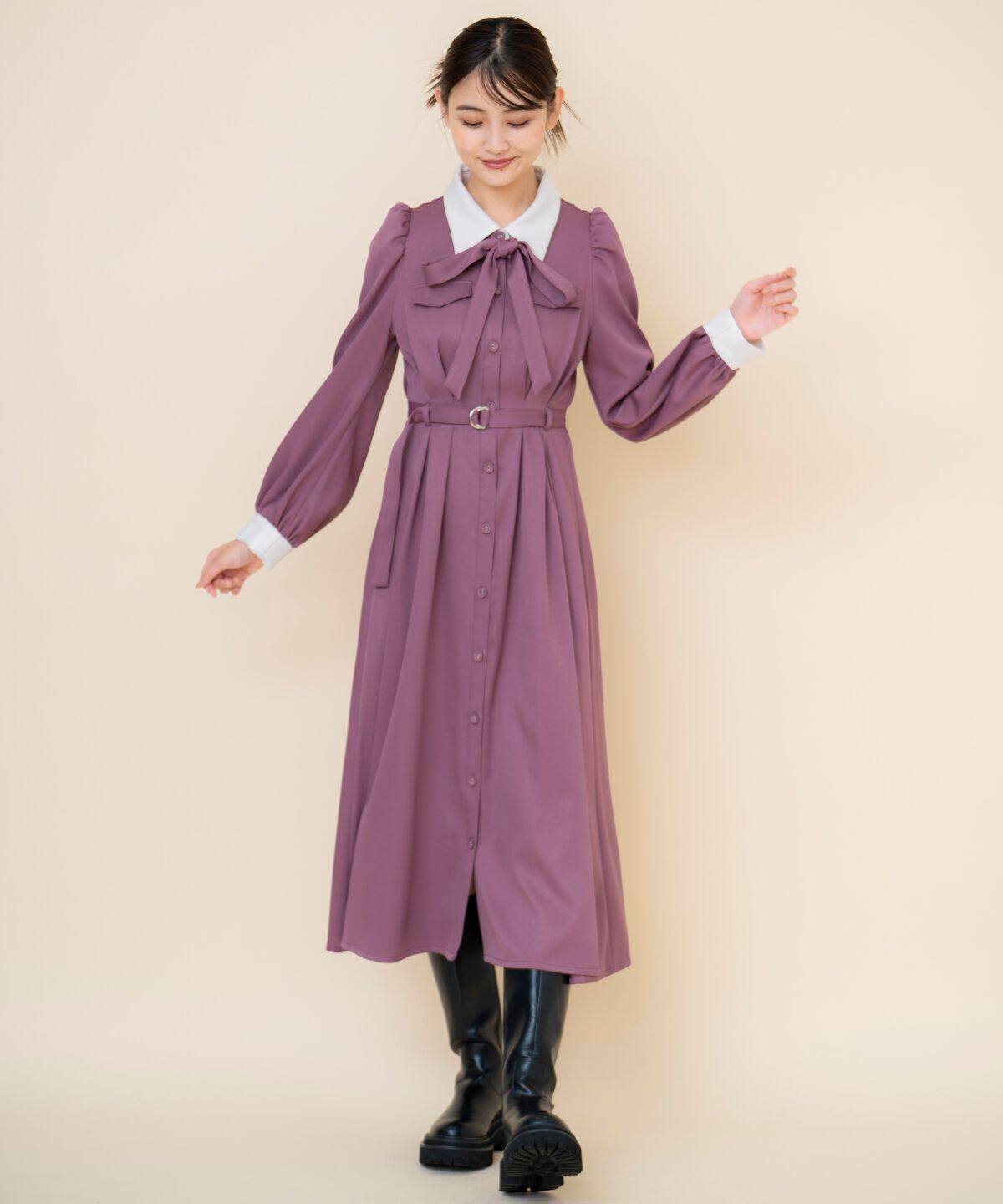 REDYAZEL「リボンタイパフスリーブワンピース」|ワンピース|