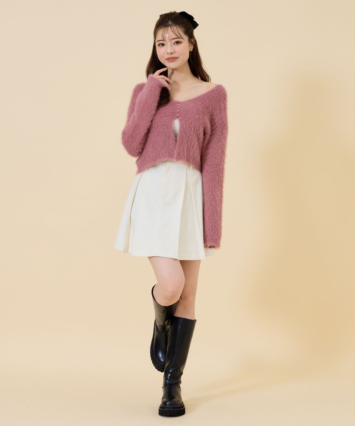 REDYAZEL「ミニパールボタンシャギーカーディガン」|カーディガン|