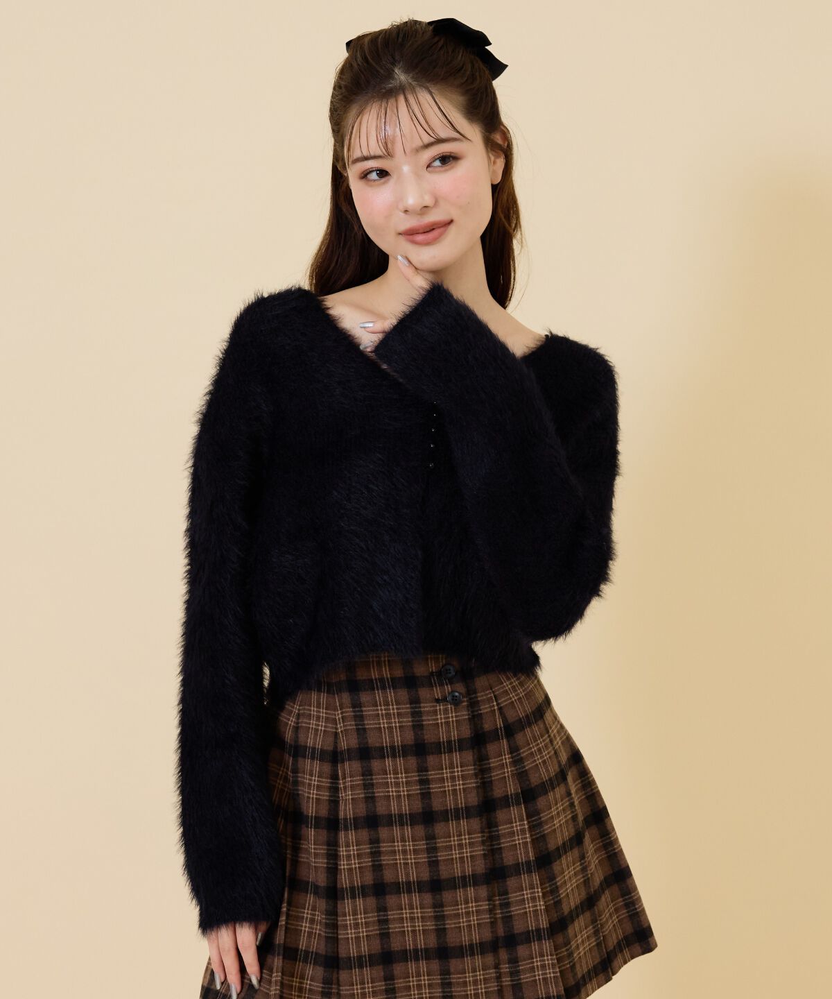 REDYAZEL「ミニパールボタンシャギーカーディガン」|カーディガン|