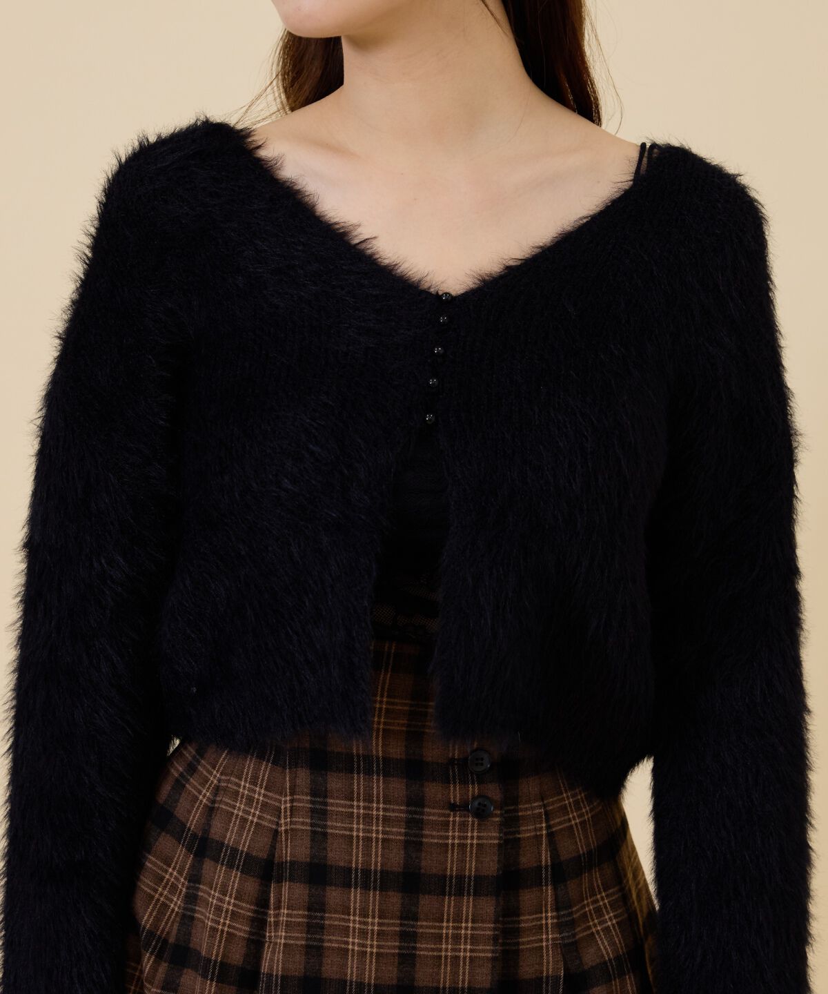 REDYAZEL「ミニパールボタンシャギーカーディガン」|カーディガン|