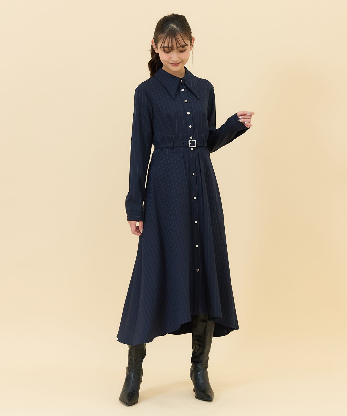 REDYAZEL「シャドーラメストライプシャツワンピース」|ワンピース|