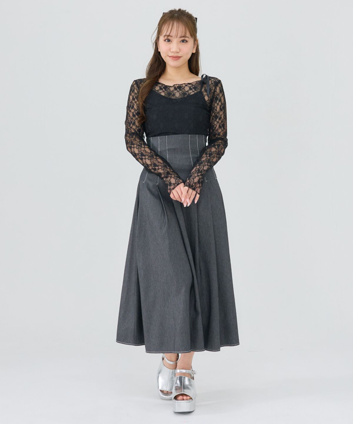 REDYAZEL「サテンリボンショルダーレーストップス」|Tシャツ・カットソー|