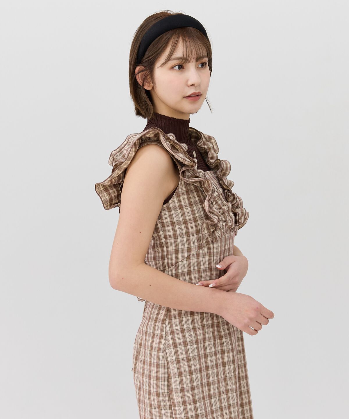 REDYAZEL「2wayフリルショルダーチェックワンピース」|ワンピース|ベージュ