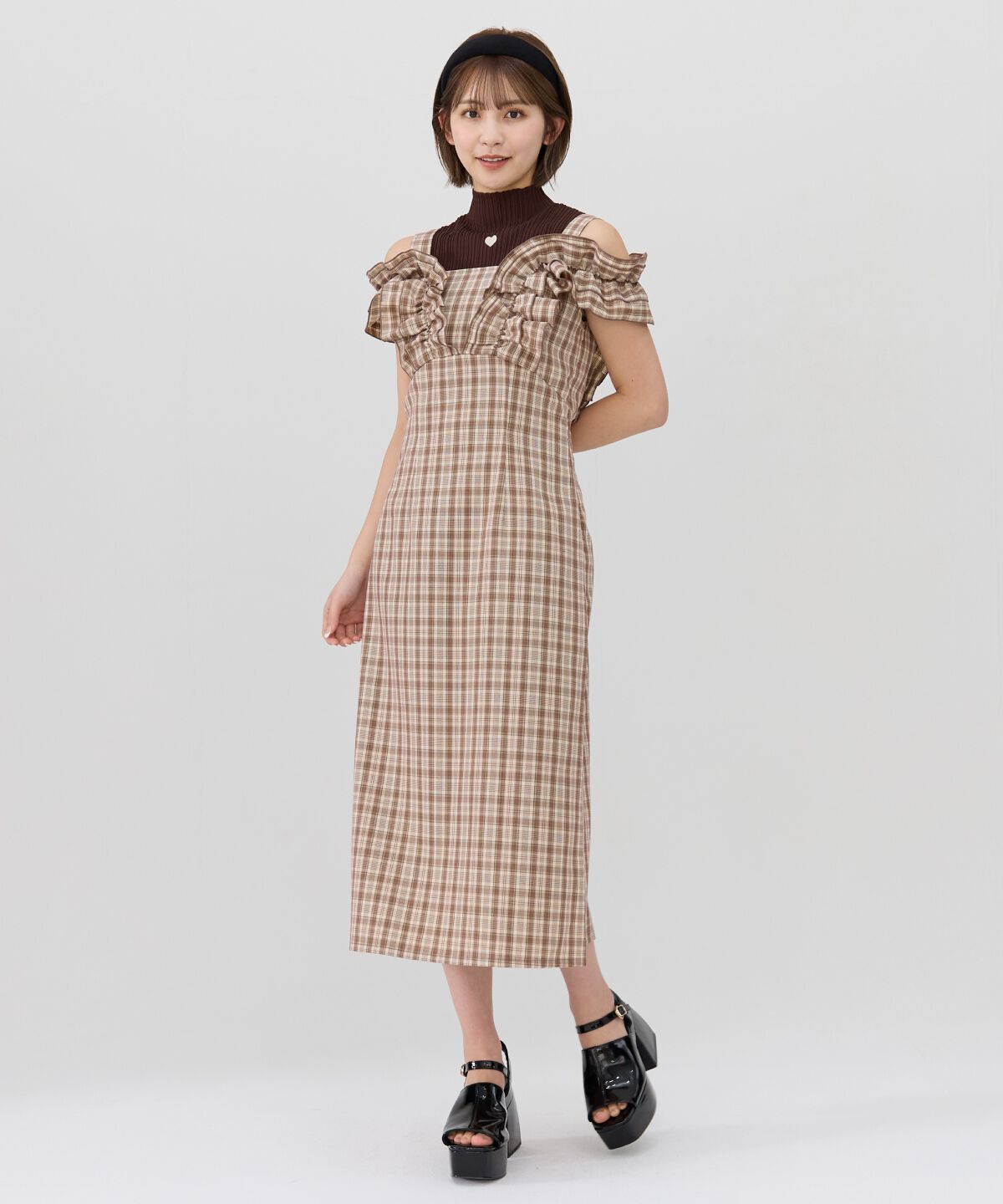 REDYAZEL「2wayフリルショルダーチェックワンピース」|ワンピース|