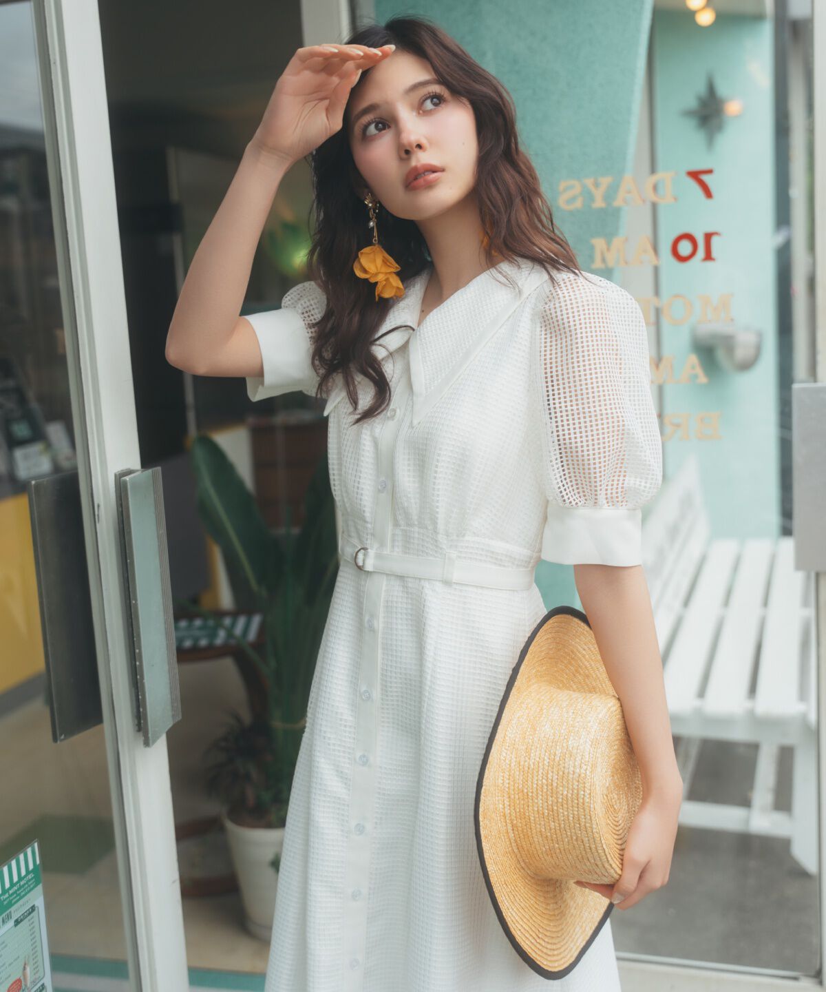 REDYAZEL「ビッグカラースクエアレースワンピース」|ワンピース|オフ