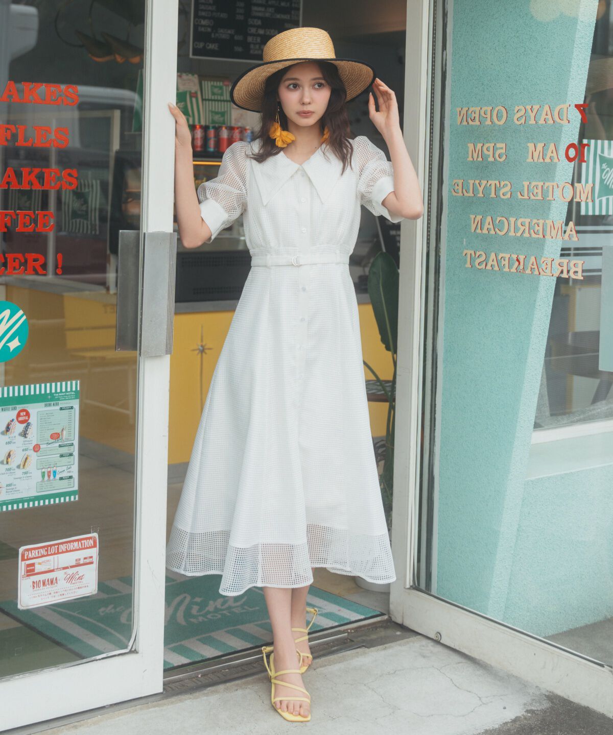 REDYAZEL「ビッグカラースクエアレースワンピース」|ワンピース|