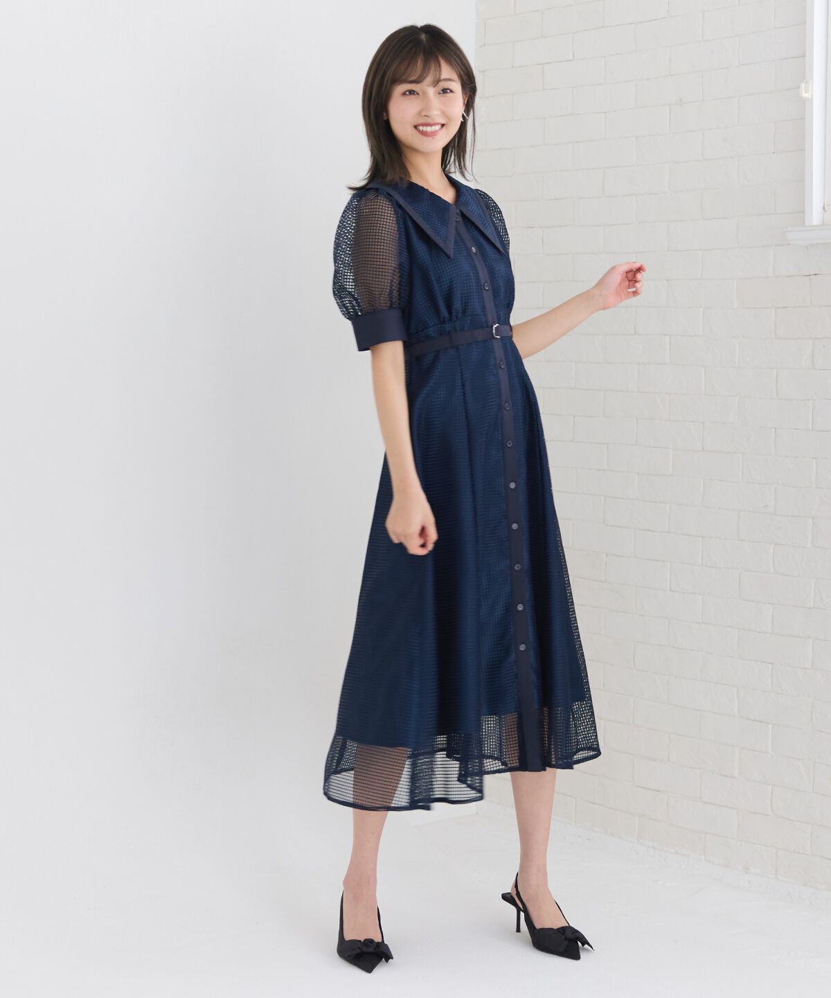 REDYAZEL「ビッグカラースクエアレースワンピース」|ワンピース|ネイビー