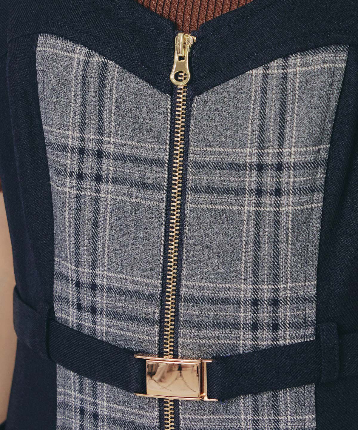 REDYAZEL「フロントジップバイカラーチェックワンピース」|ワンピース|