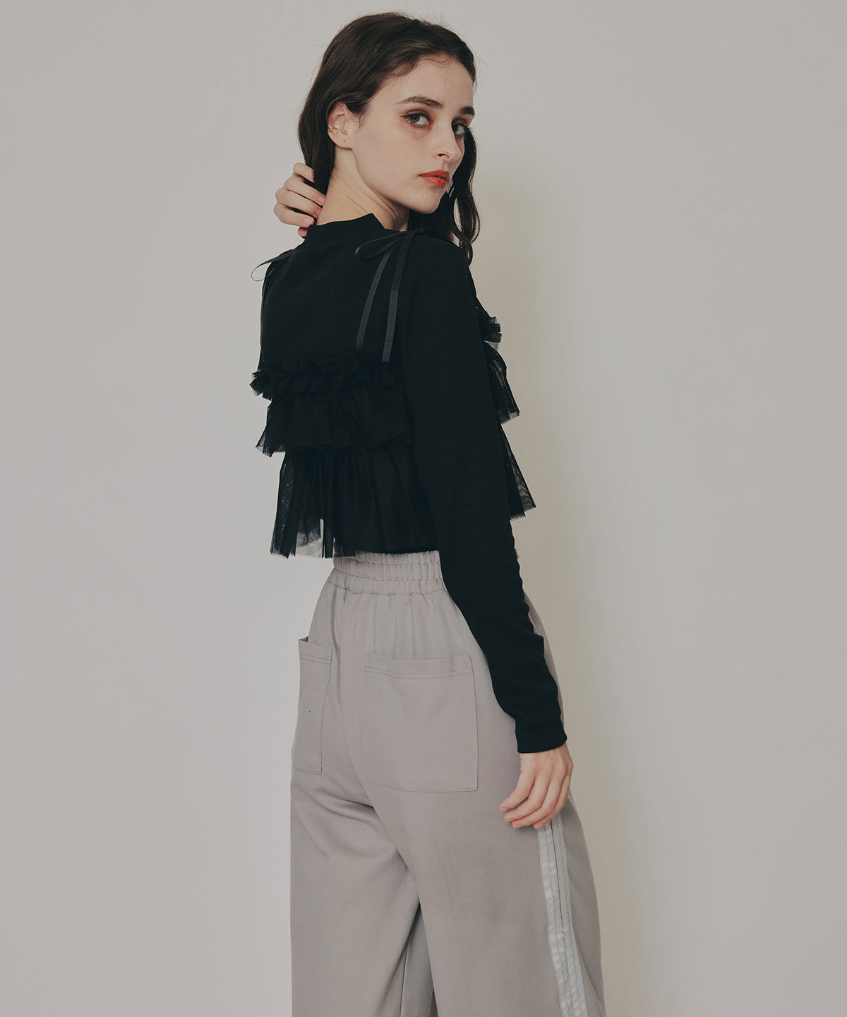 REDYAZEL「リボンチュールフリルビスチェニットトップス」|ニット・セーター|