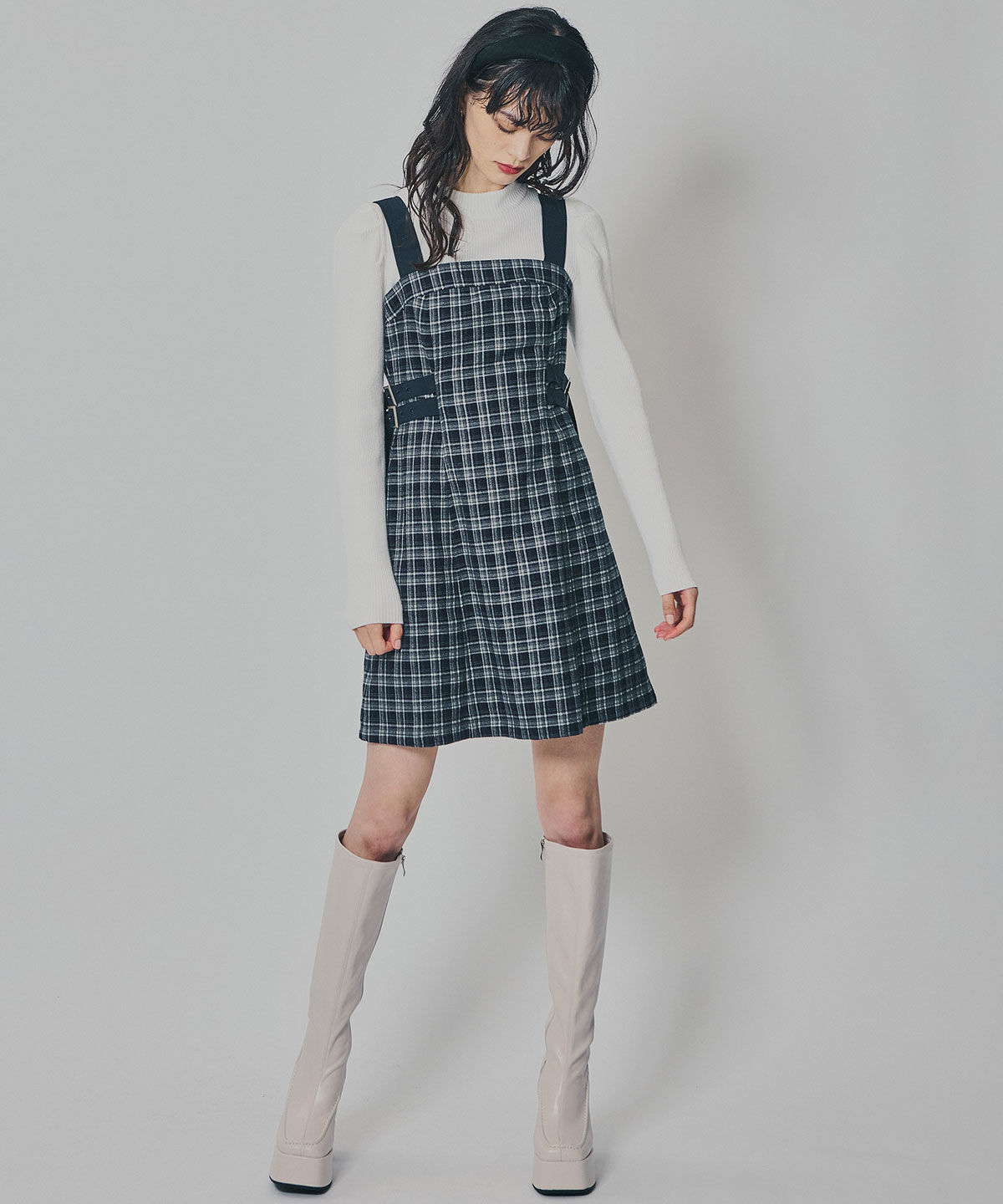 REDYAZEL「チェックショートジャケット&times;Wベルトワンピースセットアップ」|ワンピース|