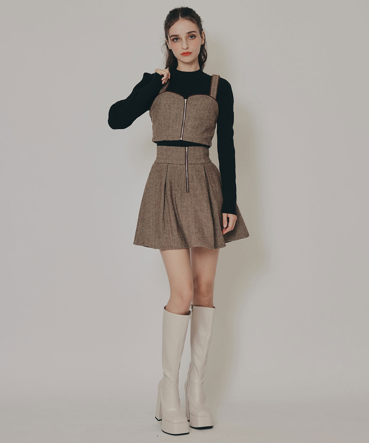 REDYAZEL「ヘリンボーンビスチェ&times;フレアミニスカートセットアップ」|ワンピース|