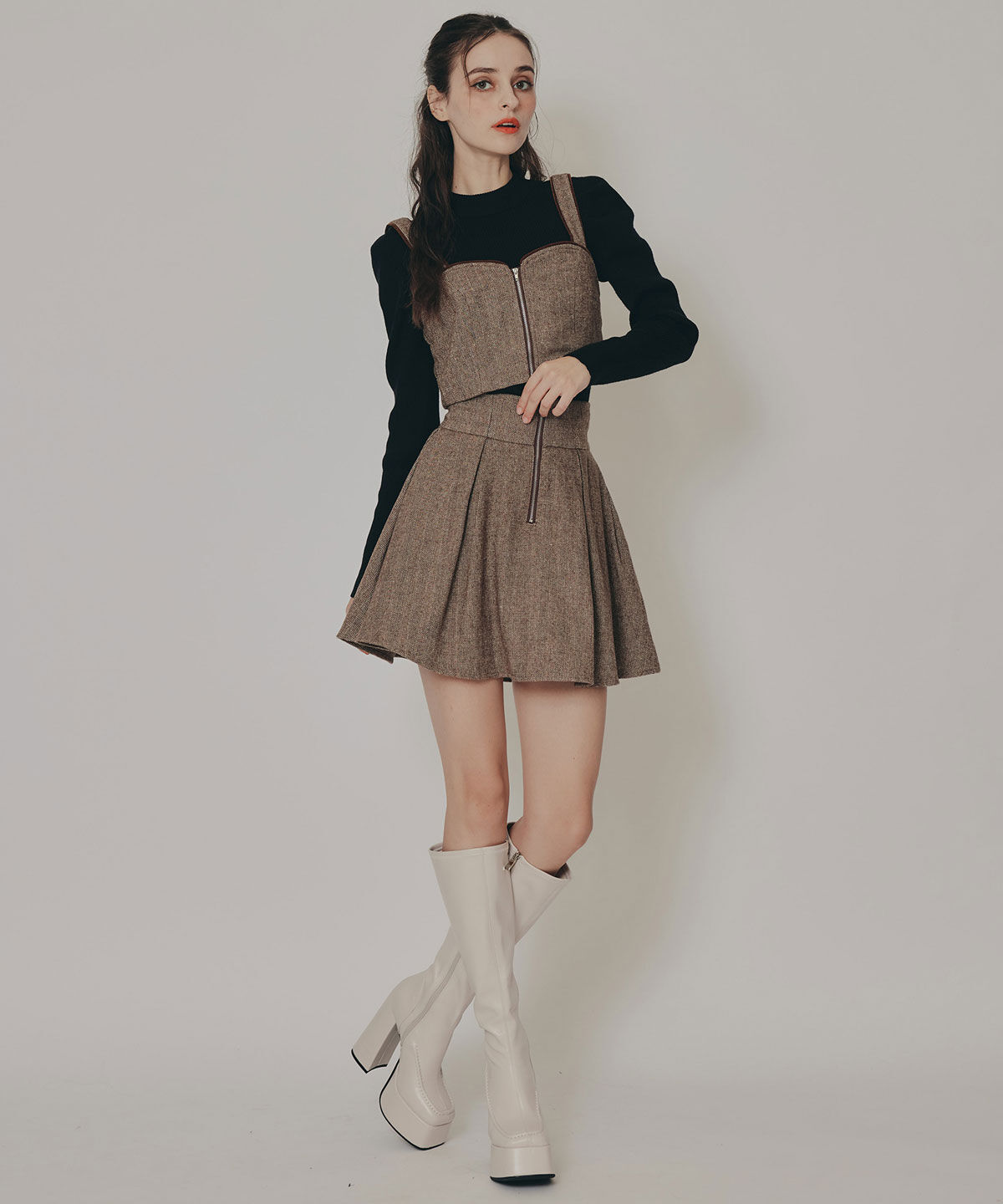 REDYAZEL「ヘリンボーンビスチェ&times;フレアミニスカートセットアップ」|ワンピース|