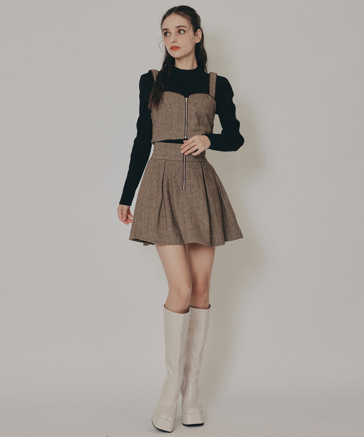 REDYAZEL「ヘリンボーンビスチェ&times;フレアミニスカートセットアップ」|ワンピース|