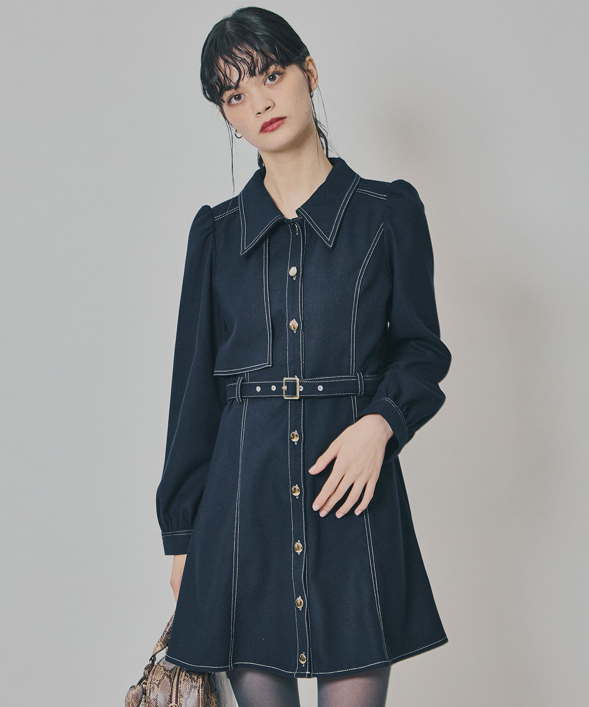 REDYAZEL「バイカラーステッチラインミニワンピース」|ワンピース|