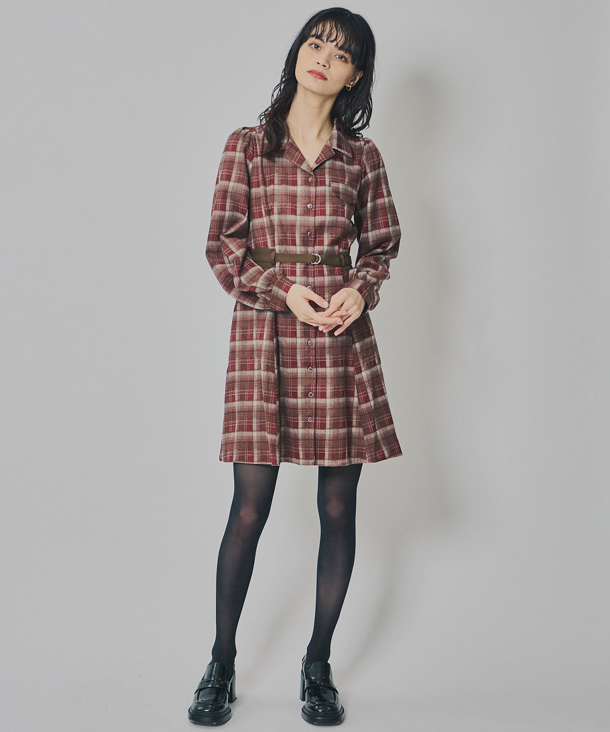 REDYAZEL「ウエストベルトチェックミニワンピース」|ワンピース|