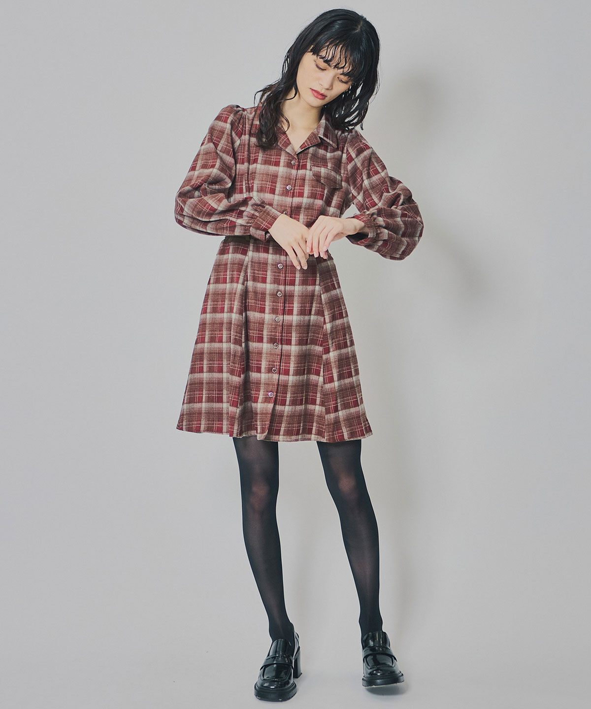 REDYAZEL「ウエストベルトチェックミニワンピース」|ワンピース|