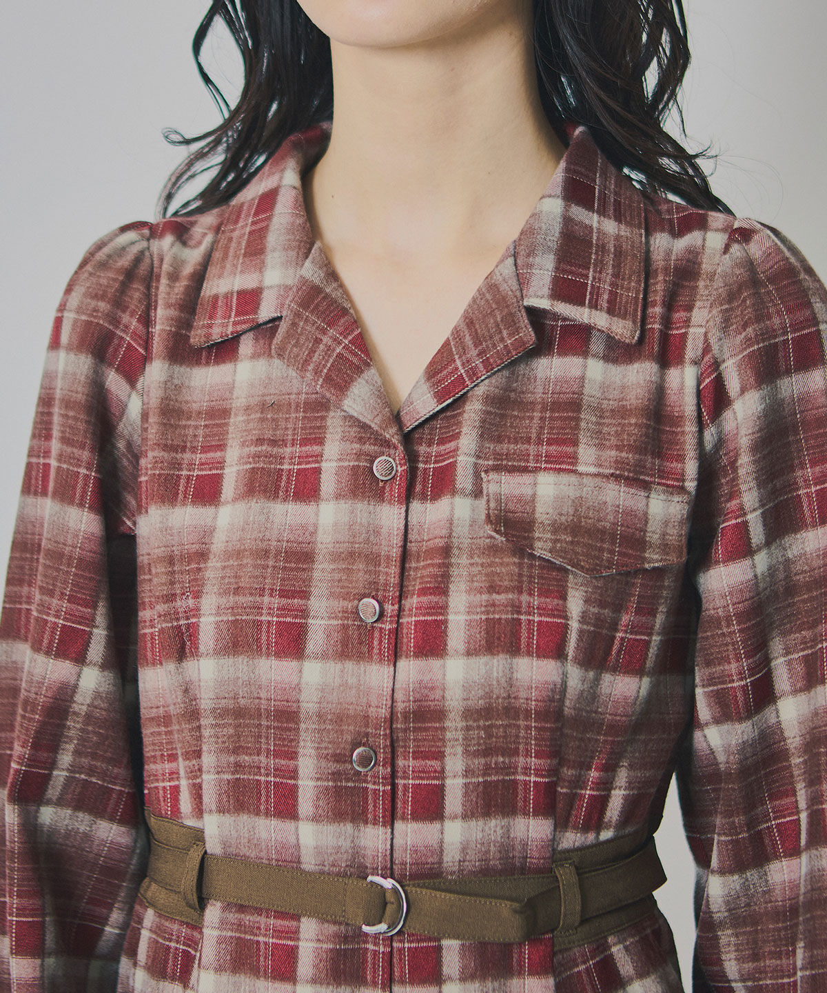 REDYAZEL「ウエストベルトチェックミニワンピース」|ワンピース|