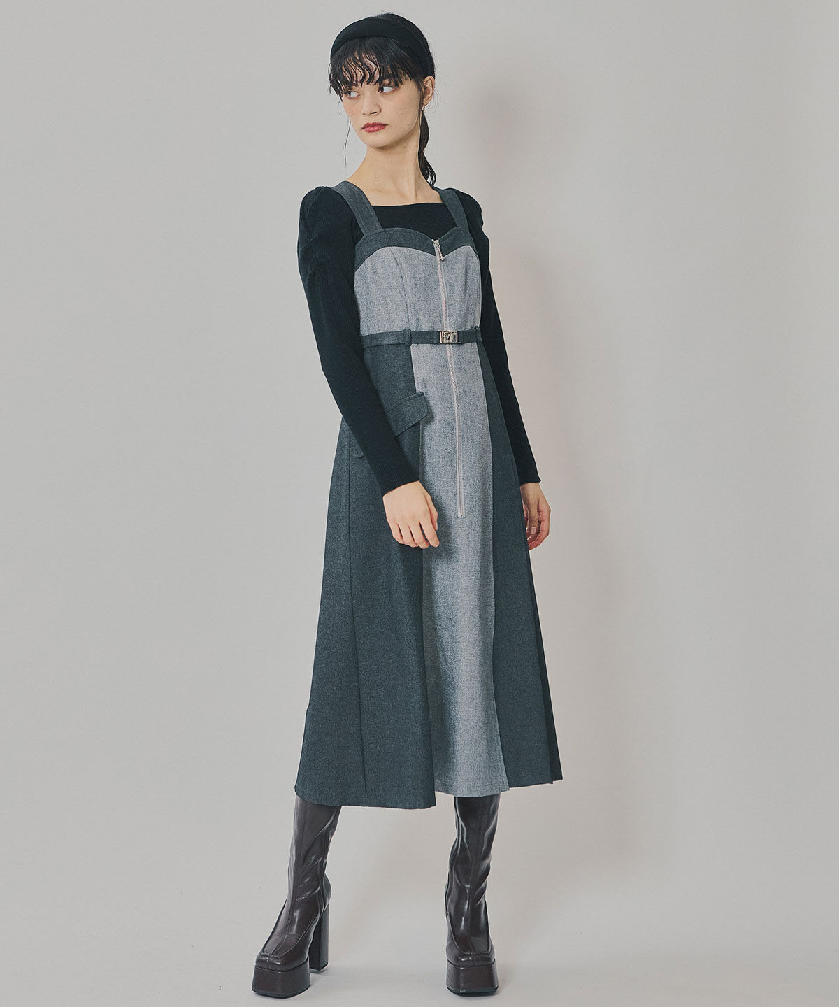 REDYAZEL「フロントジップバイカラージャンスカ」|ワンピース|