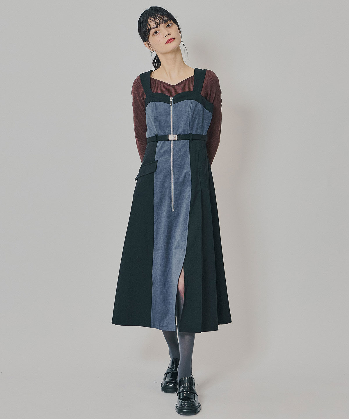 REDYAZEL「フロントジップバイカラージャンスカ」|ワンピース|
