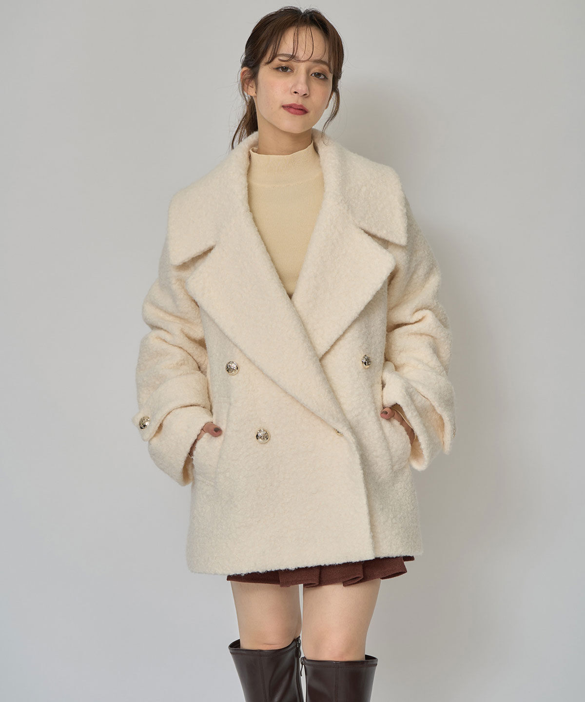 REDYAZEL「ボアダブルミドルコート」|ステンカラーコート|