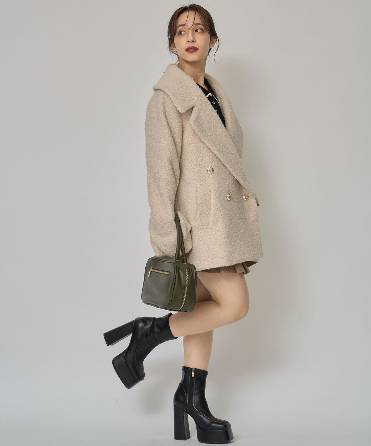 REDYAZEL「ボアダブルミドルコート」|ステンカラーコート|